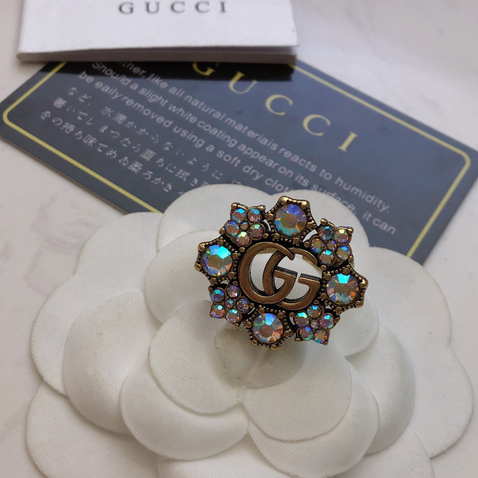 Gucci Double G Crystal Flower Ring - PerfectKickZ