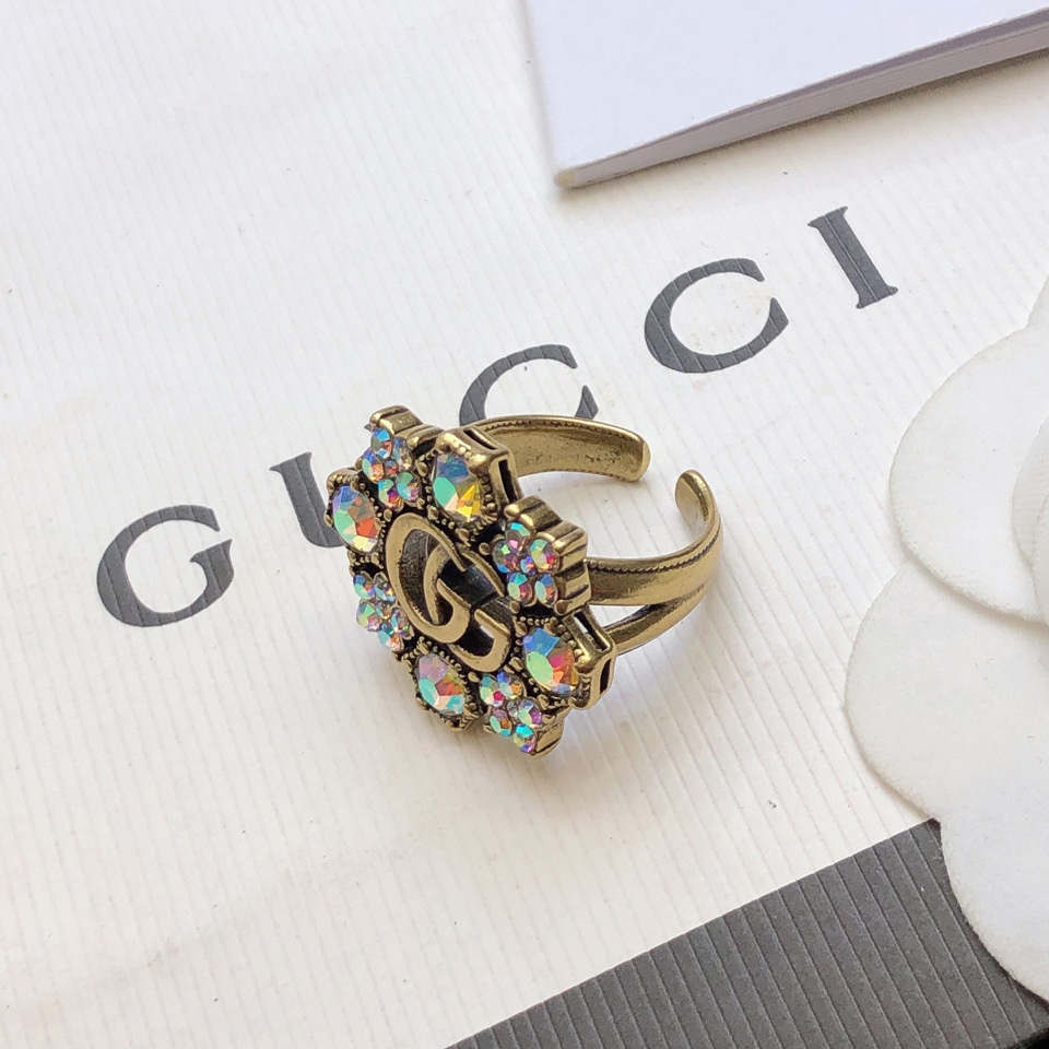 Gucci Double G Crystal Flower Ring - PerfectKickZ