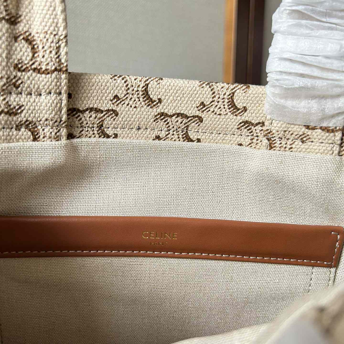 Celine Small Cabas Thais  In Textile With Triomphe Canvas Print And Calfskin White - 