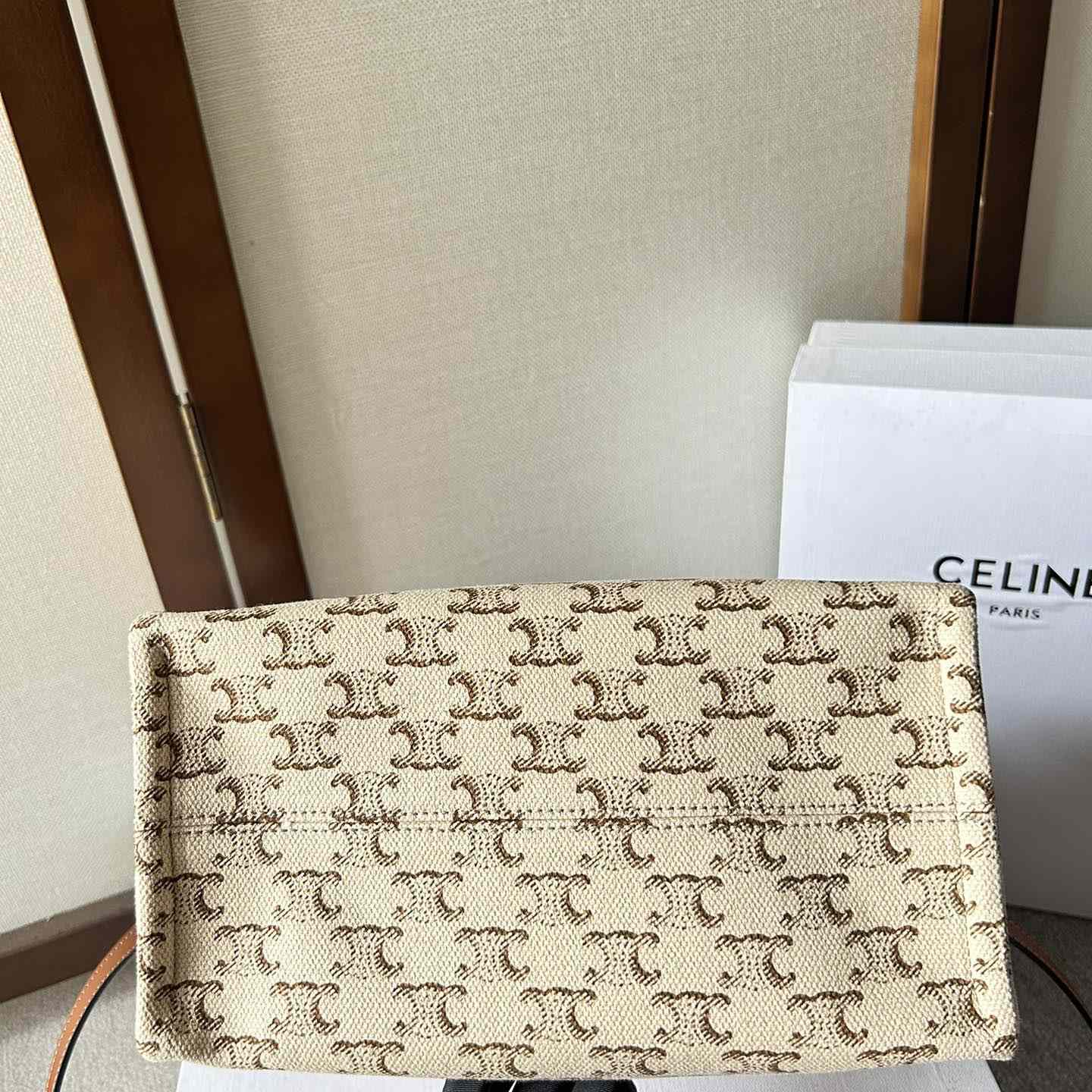 Celine Small Cabas Thais  In Textile With Triomphe Canvas Print And Calfskin White - 