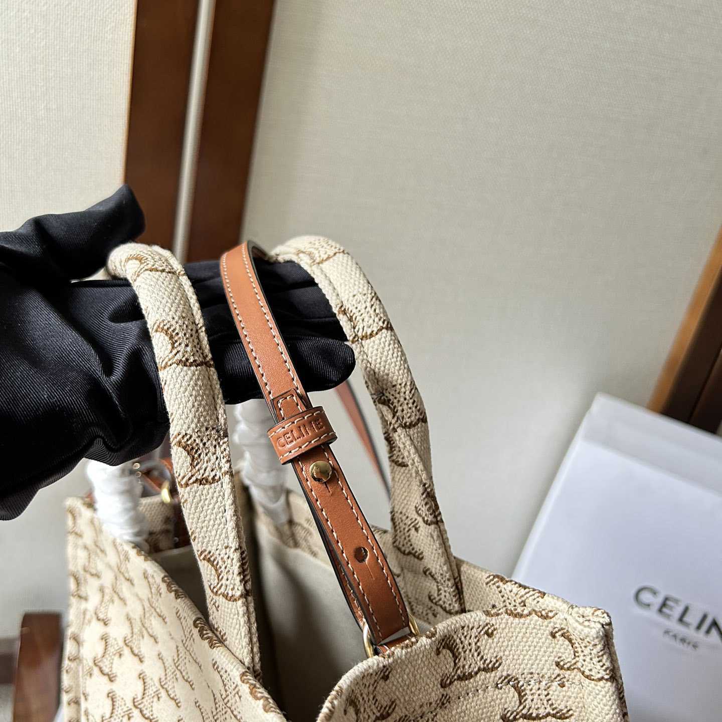 Celine Small Cabas Thais  In Textile With Triomphe Canvas Print And Calfskin White - PerfectKickZ