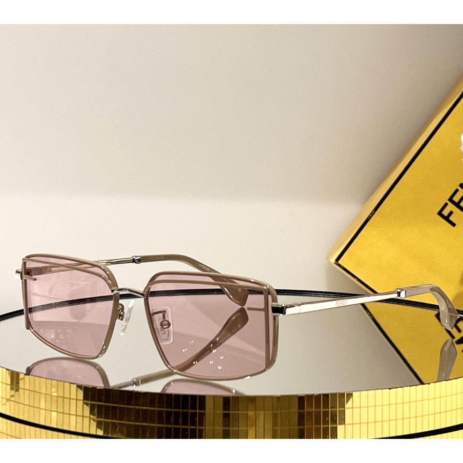 Fendi First Sight Brown Metal Fashion Show Sunglasses With pink Lenses - PerfectKickZ