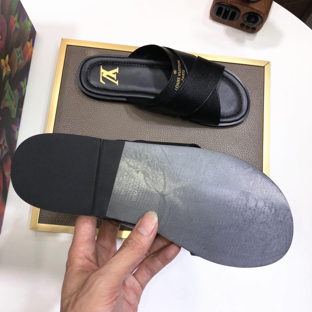 Louis Vuitton Black Leather Foch Cross Strap Flat Slides - PerfectKickZ