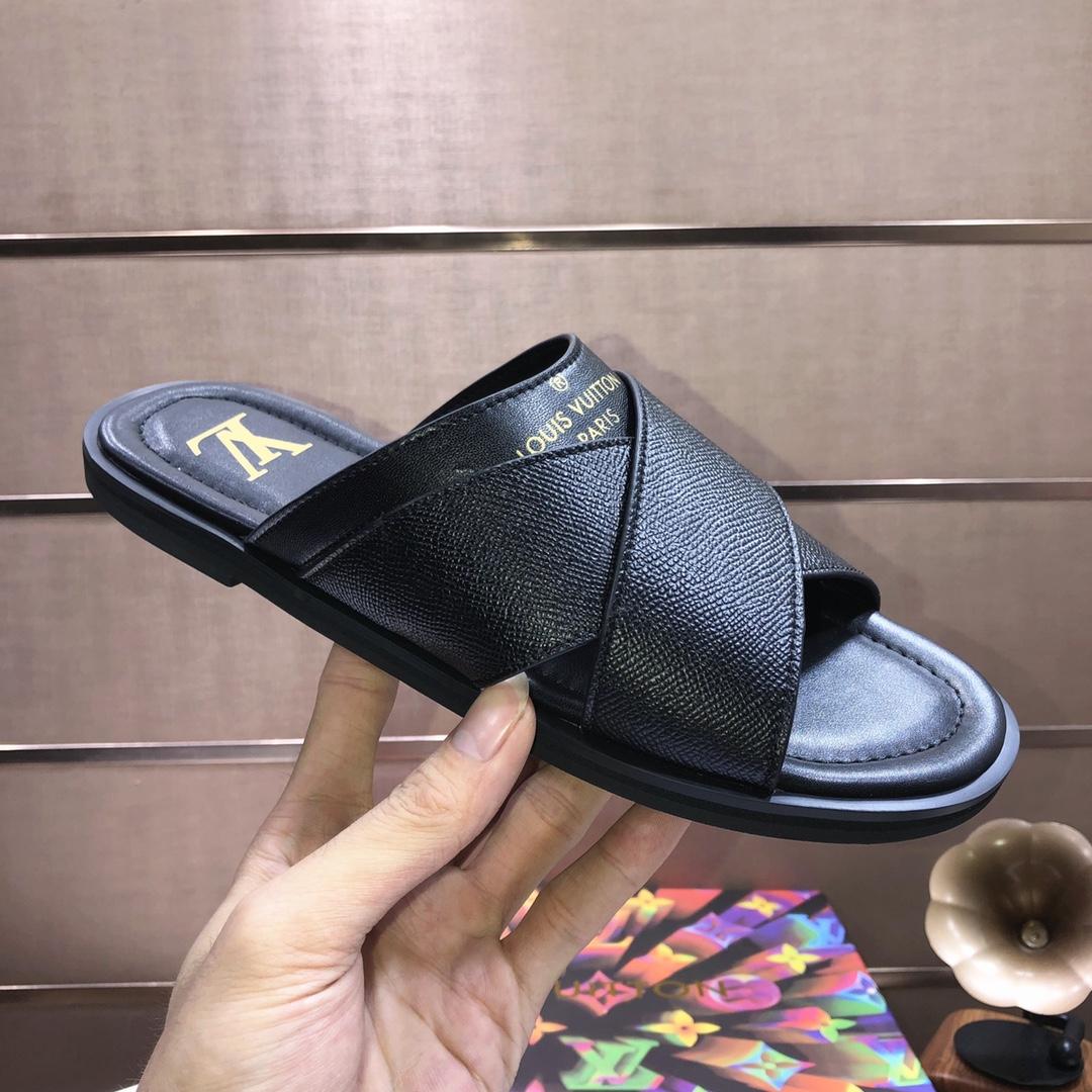 Louis Vuitton Black Leather Foch Cross Strap Flat Slides - PerfectKickZ