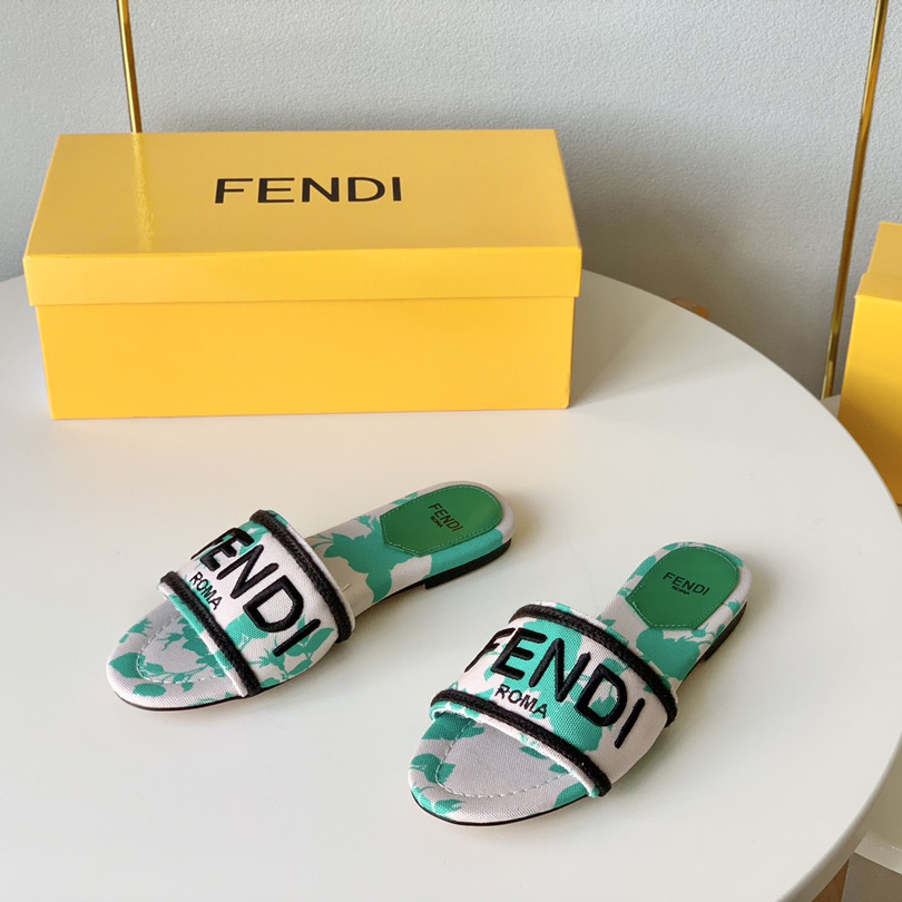 Fendi Signature Green Canvas Slides - PerfectKickZ
