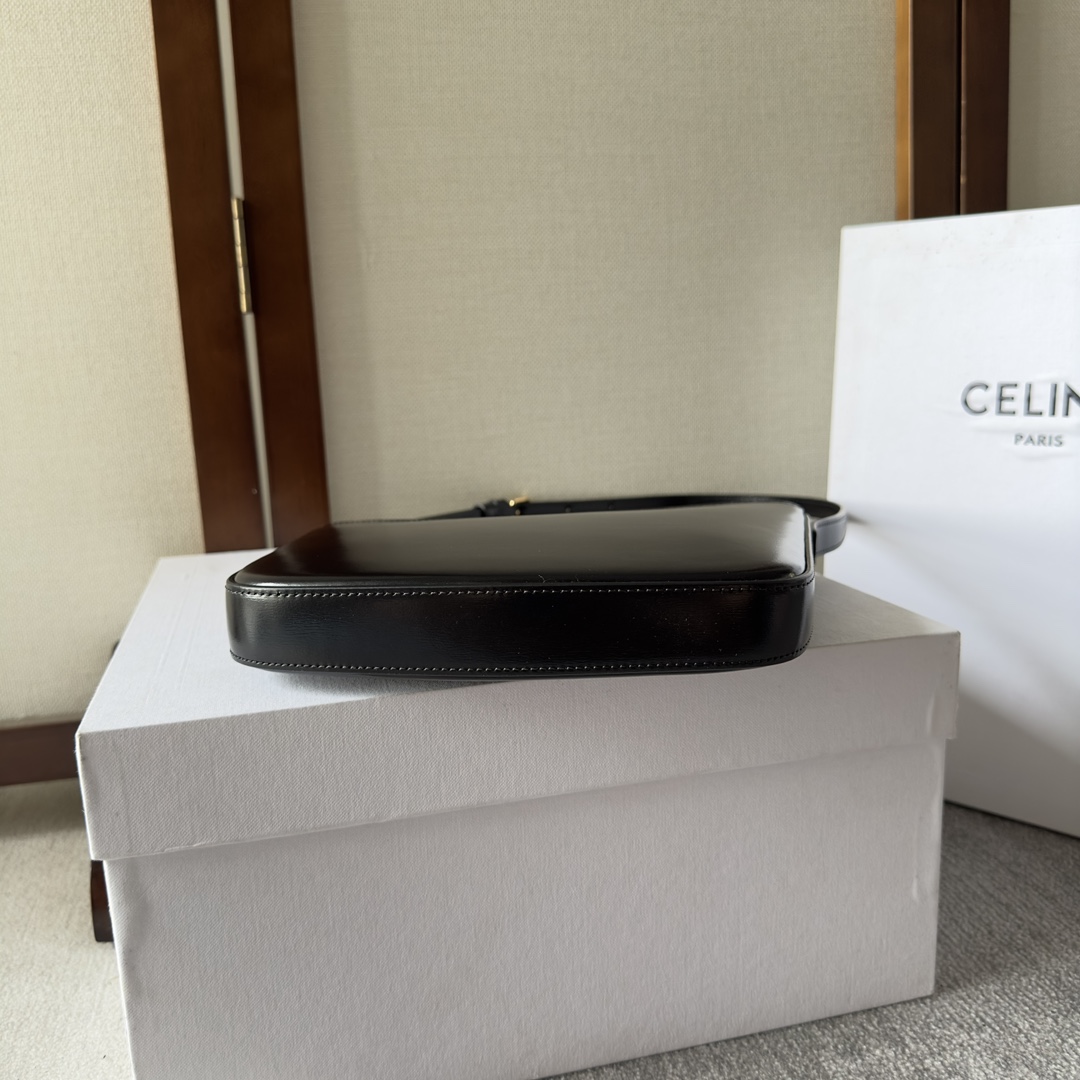Celine Medium Celine Croque Bag In Shiny Calfskin Black - PerfectKickZ