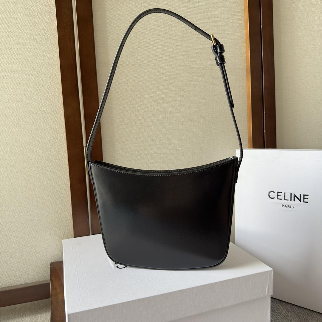 Celine Medium Celine Croque Bag In Shiny Calfskin Black - PerfectKickZ