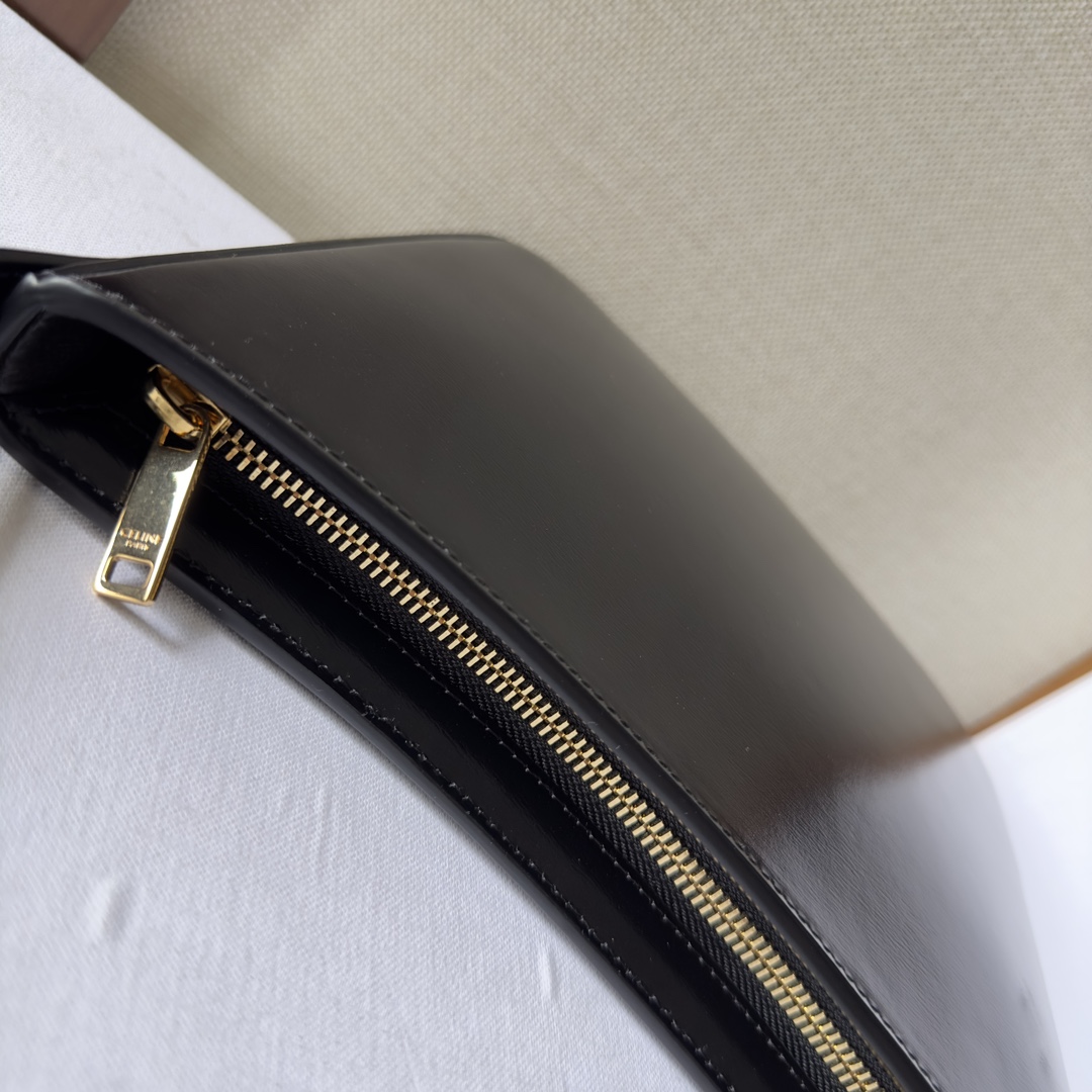 Celine Medium Celine Croque Bag In Shiny Calfskin Black - PerfectKickZ