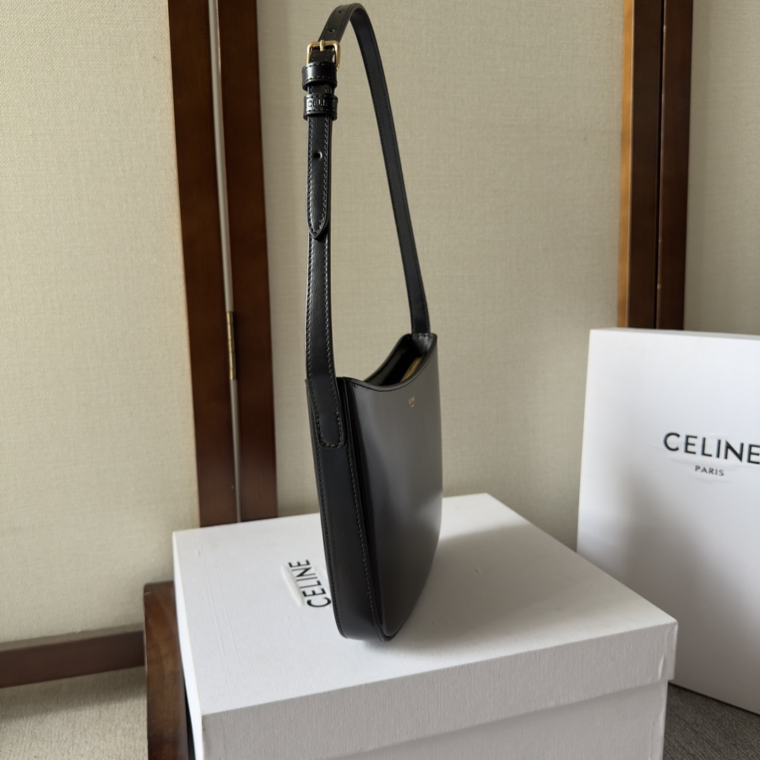 Celine Medium Celine Croque Bag In Shiny Calfskin Black - PerfectKickZ