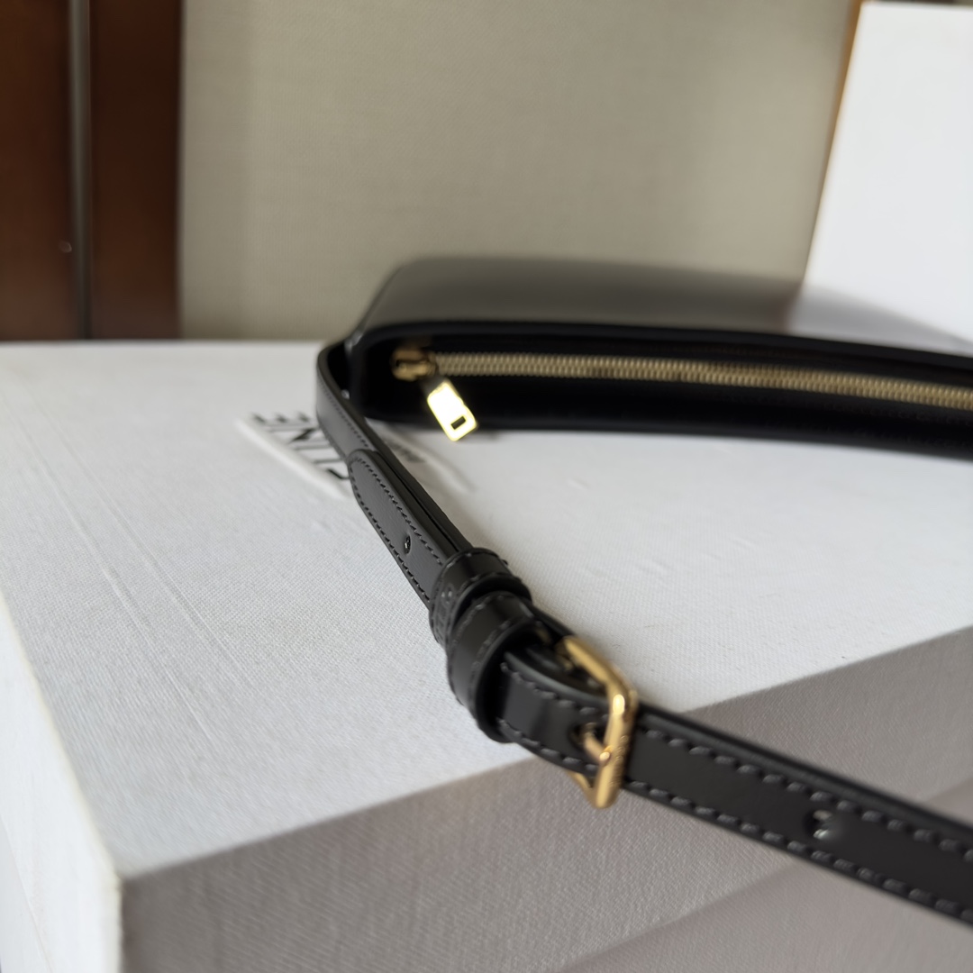 Celine Medium Celine Croque Bag In Shiny Calfskin Black - PerfectKickZ