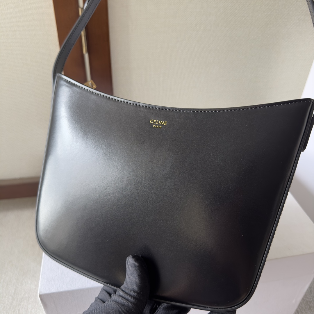 Celine Medium Celine Croque Bag In Shiny Calfskin Black - PerfectKickZ