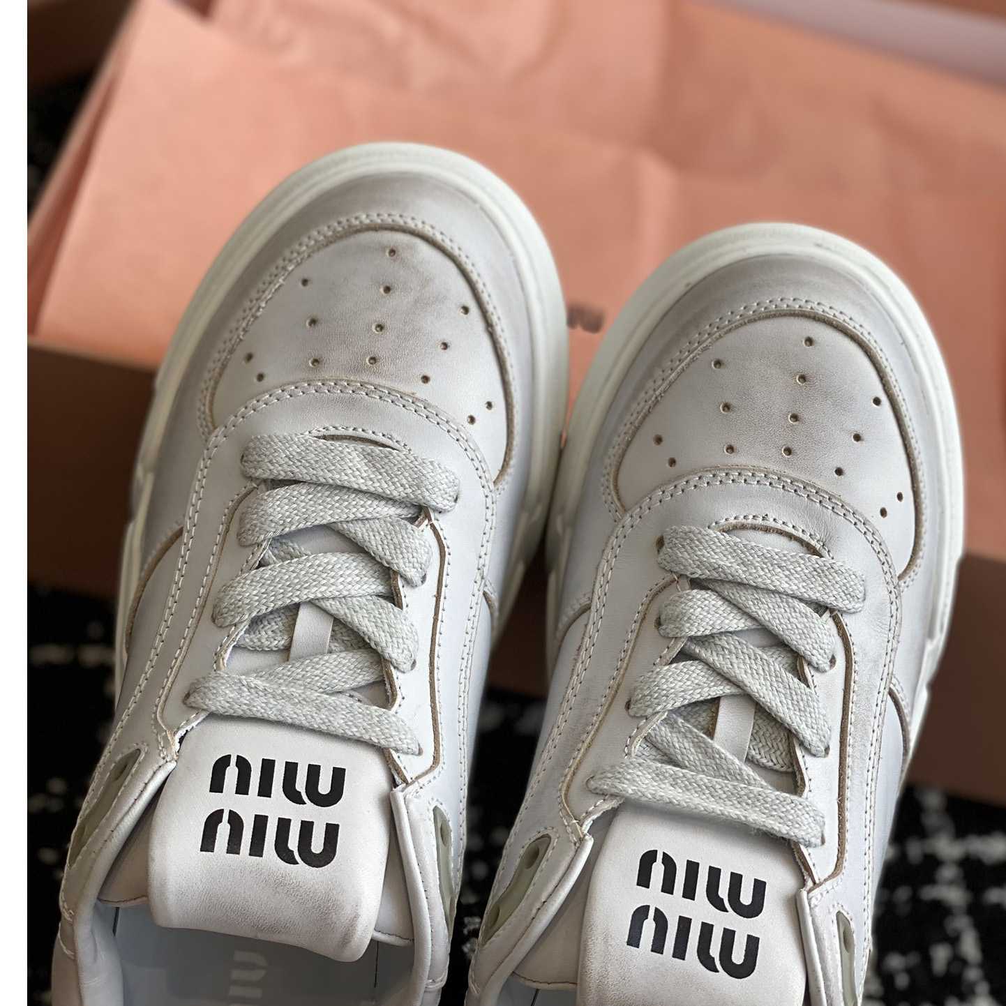 Miu Miu Bleached Leather Sneakers - PerfectKickZ