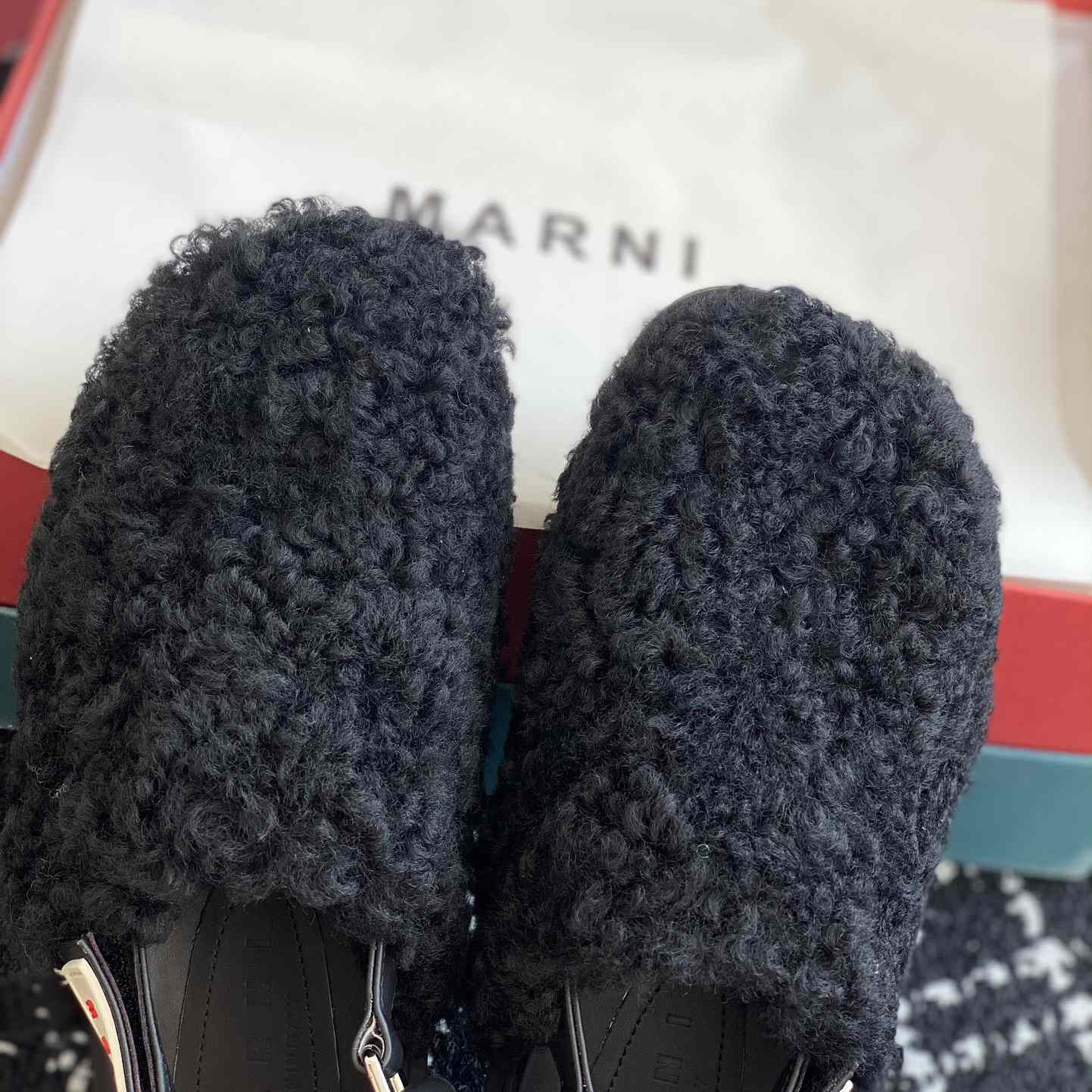 Marni Black Shearling Sabot - PerfectKickZ