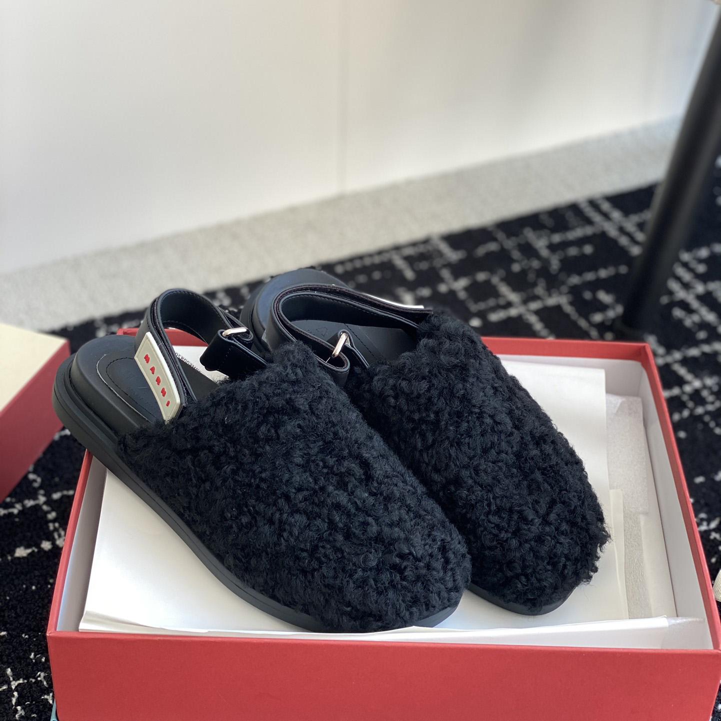 Marni Black Shearling Sabot - PerfectKickZ