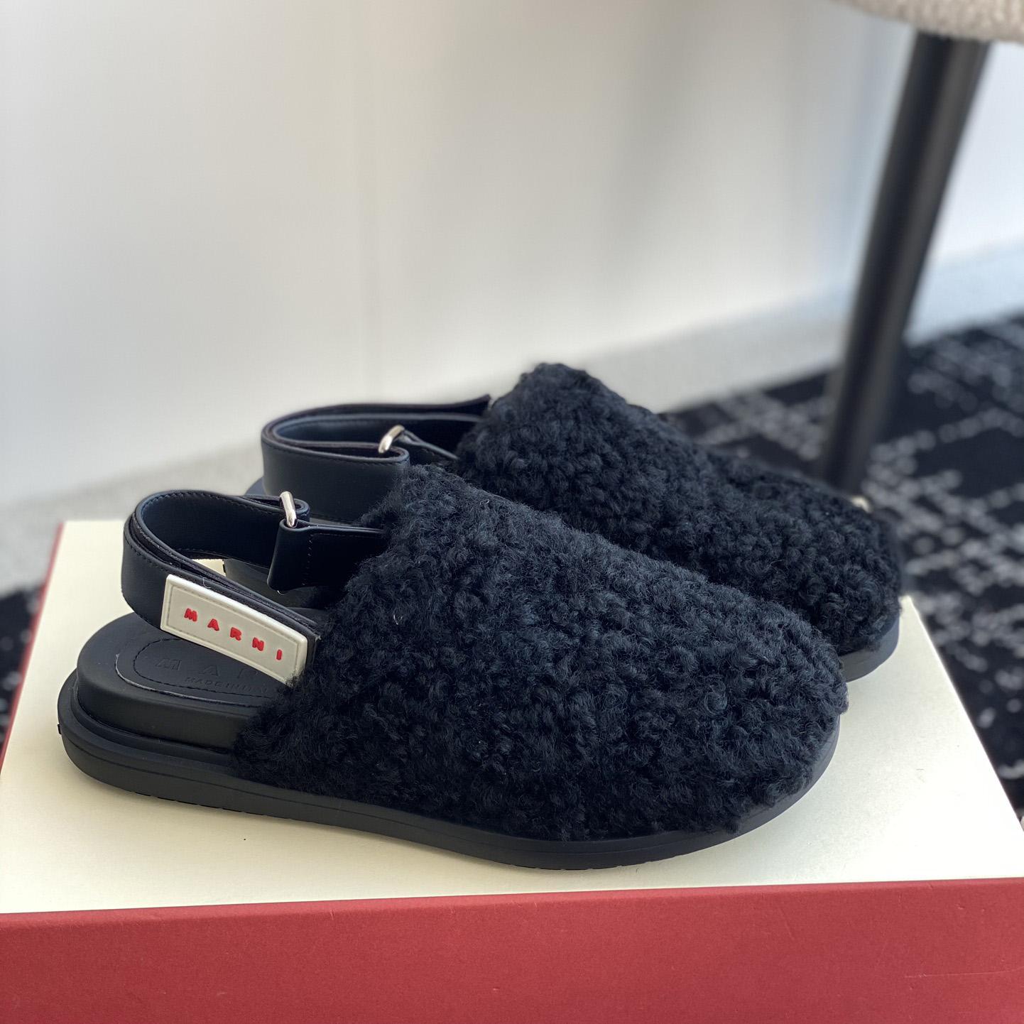 Marni Black Shearling Sabot - PerfectKickZ