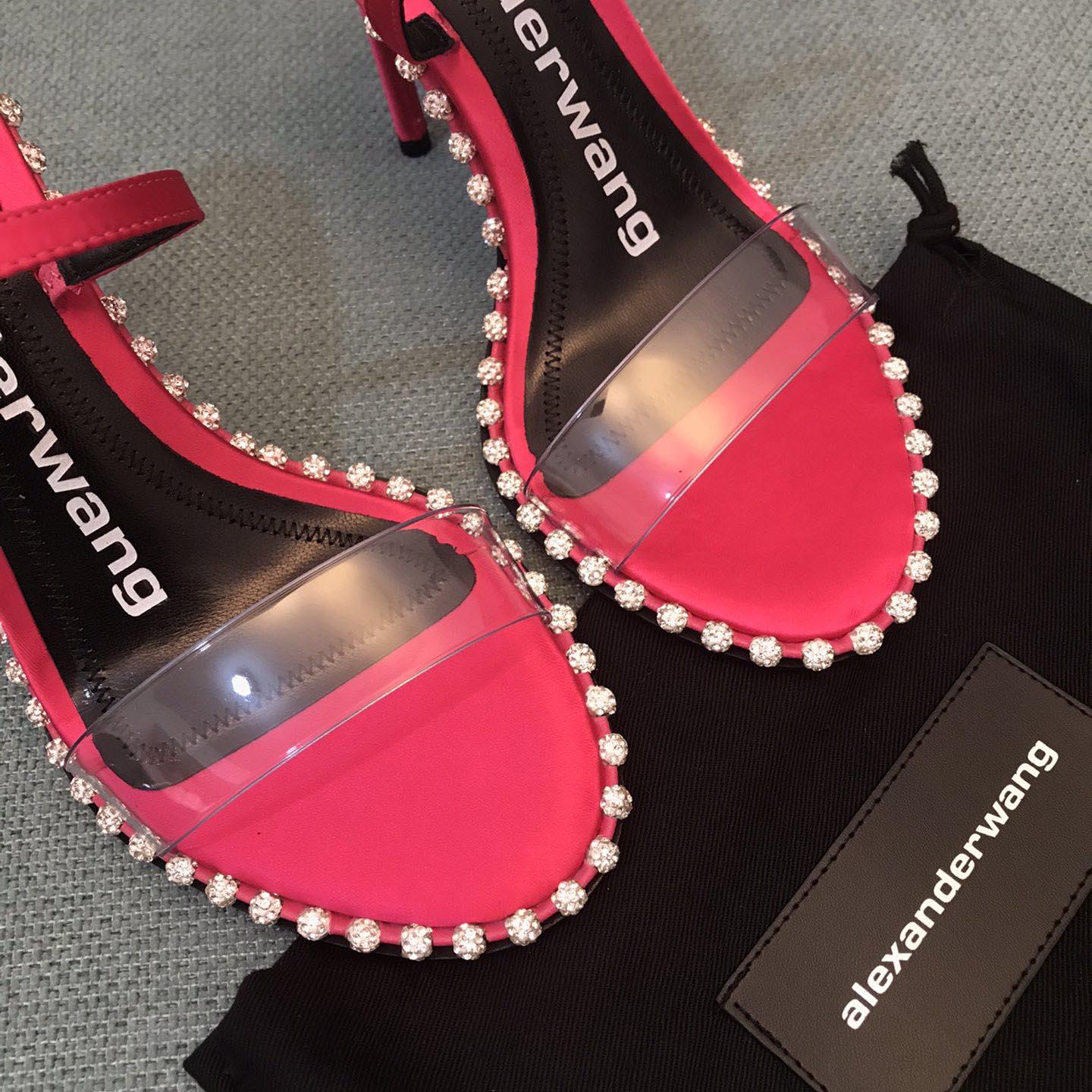 Alexander Wang Pink Satin Nova Crystal Sandals - PerfectKickZ