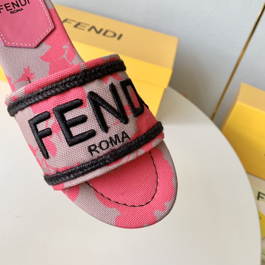Fendi Signature Pink Canvas Slides - PerfectKickZ