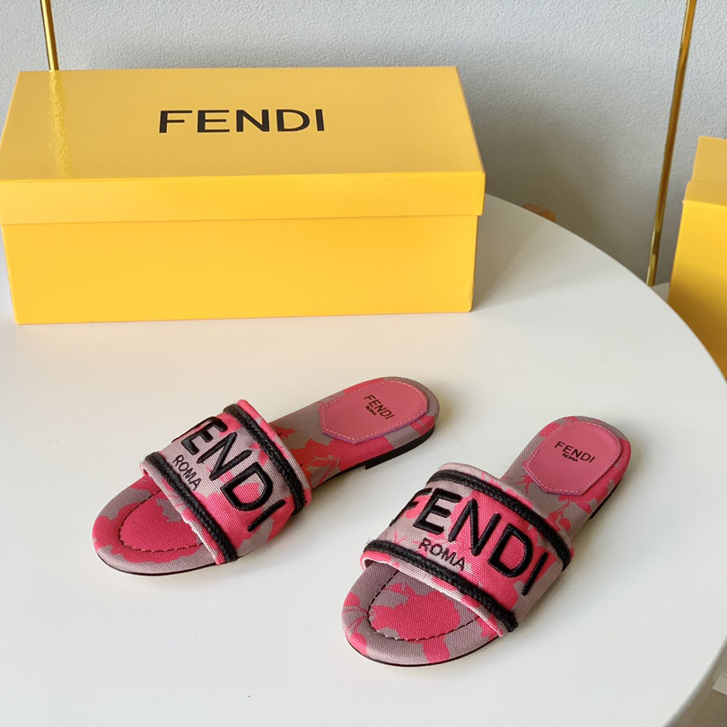 Fendi Signature Pink Canvas Slides - PerfectKickZ