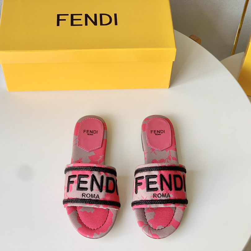 Fendi Signature Pink Canvas Slides - PerfectKickZ