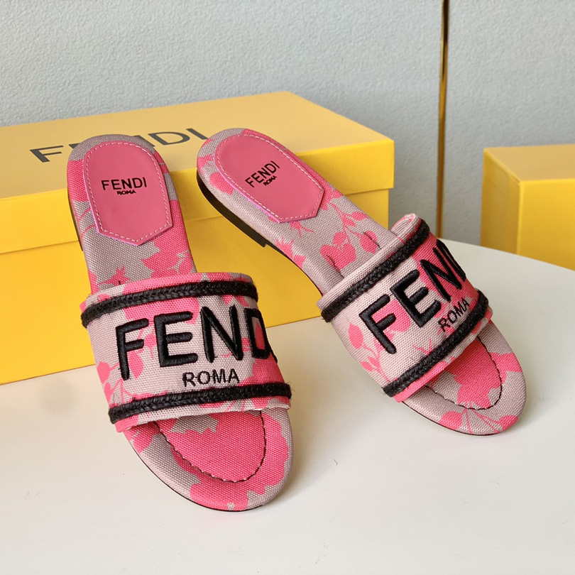 Fendi Signature Pink Canvas Slides - PerfectKickZ