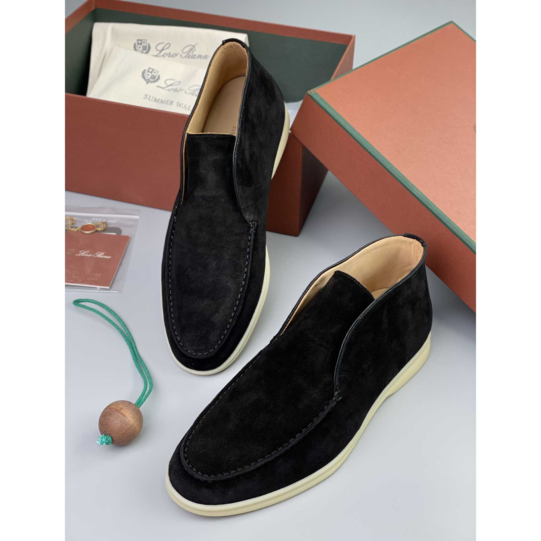 Loro Piana White Sole Summer Walk Loafers In Caviar - PerfectKickZ