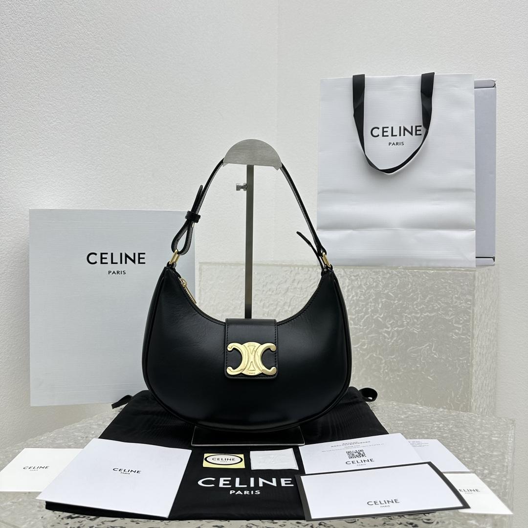 Celine Ava Triomphe Soft Bag In Smooth Calfskin Black - PerfectKickZ