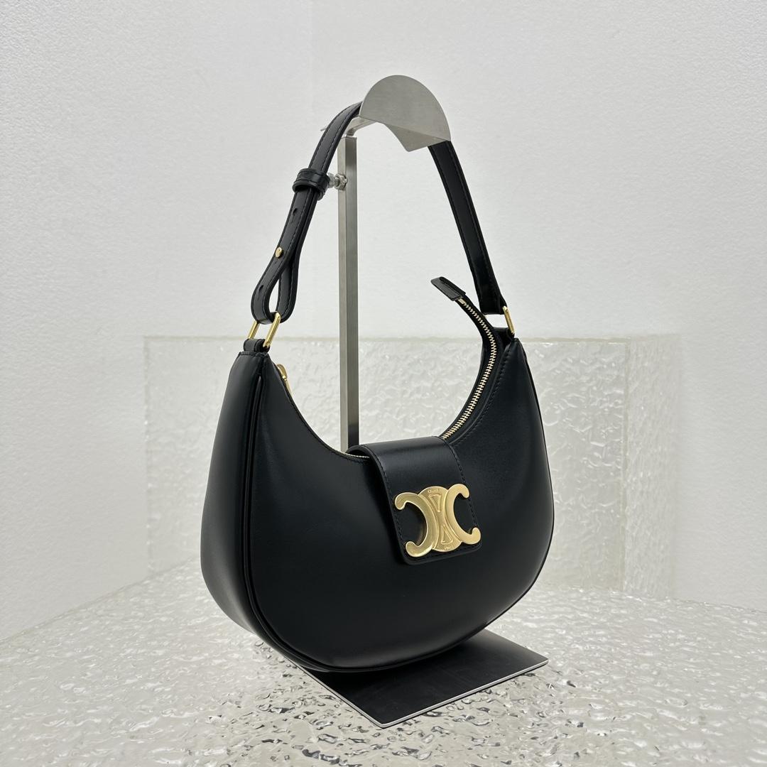 Celine Ava Triomphe Soft Bag In Smooth Calfskin Black - PerfectKickZ