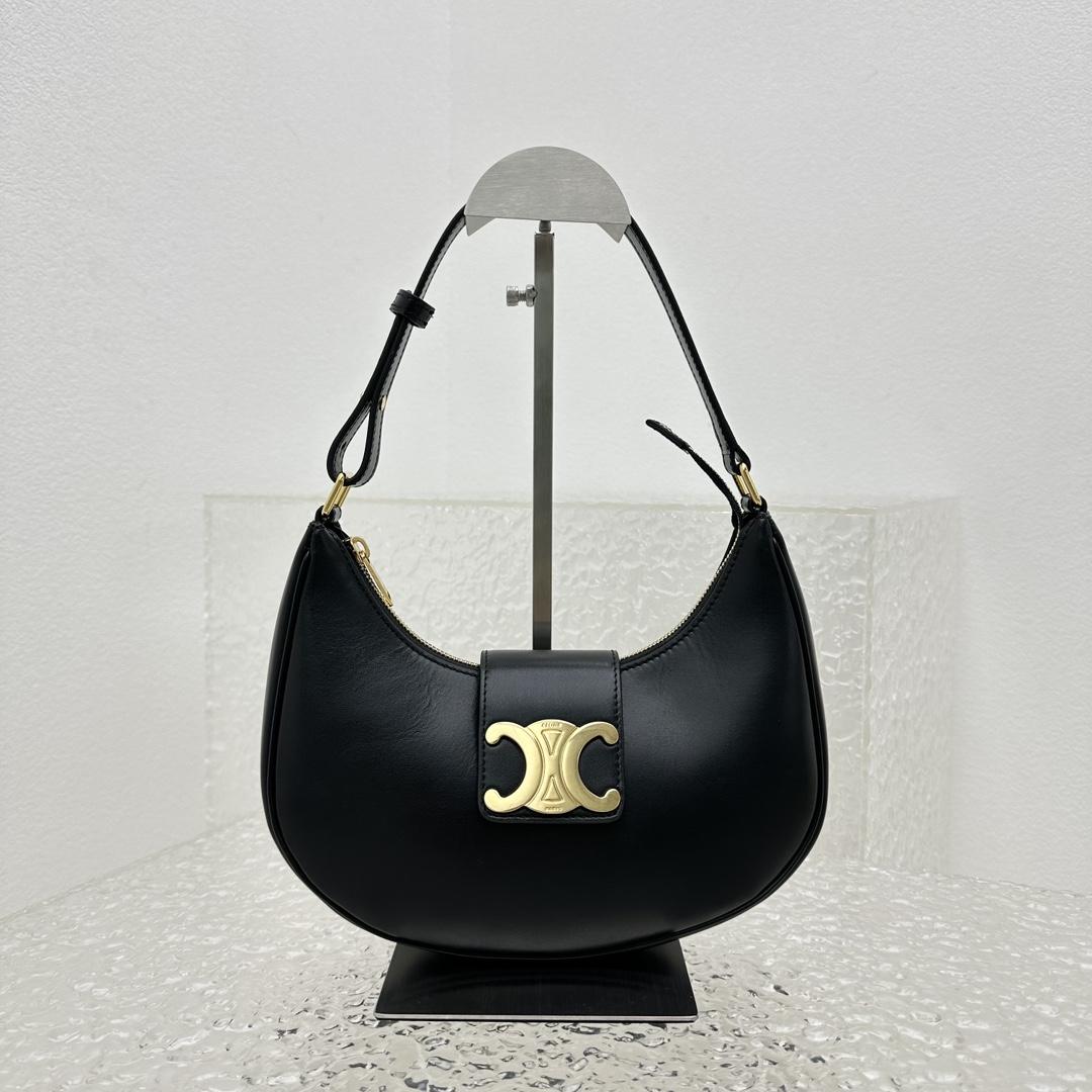 Celine Ava Triomphe Soft Bag In Smooth Calfskin Black - PerfectKickZ