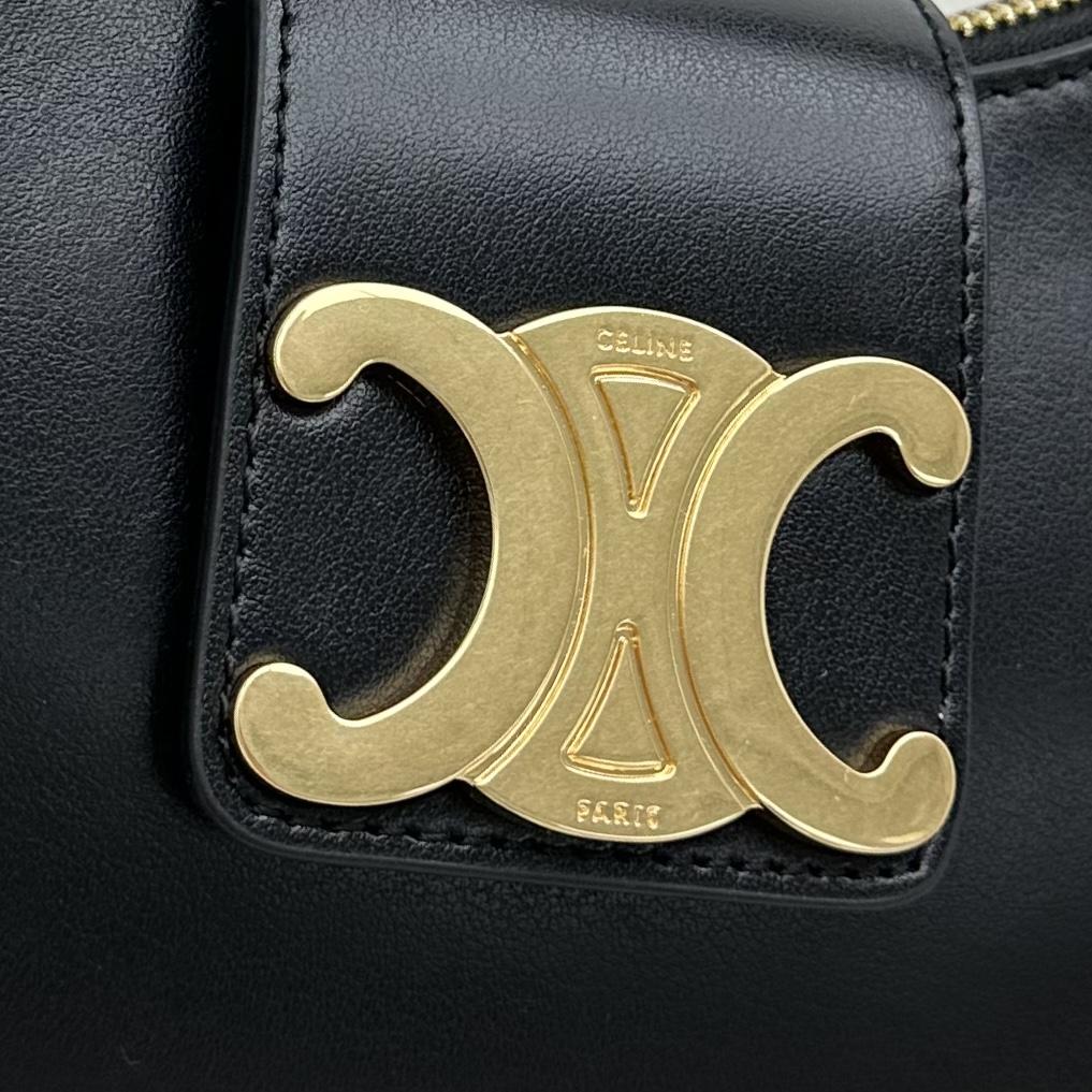 Celine Ava Triomphe Soft Bag In Smooth Calfskin Black - PerfectKickZ