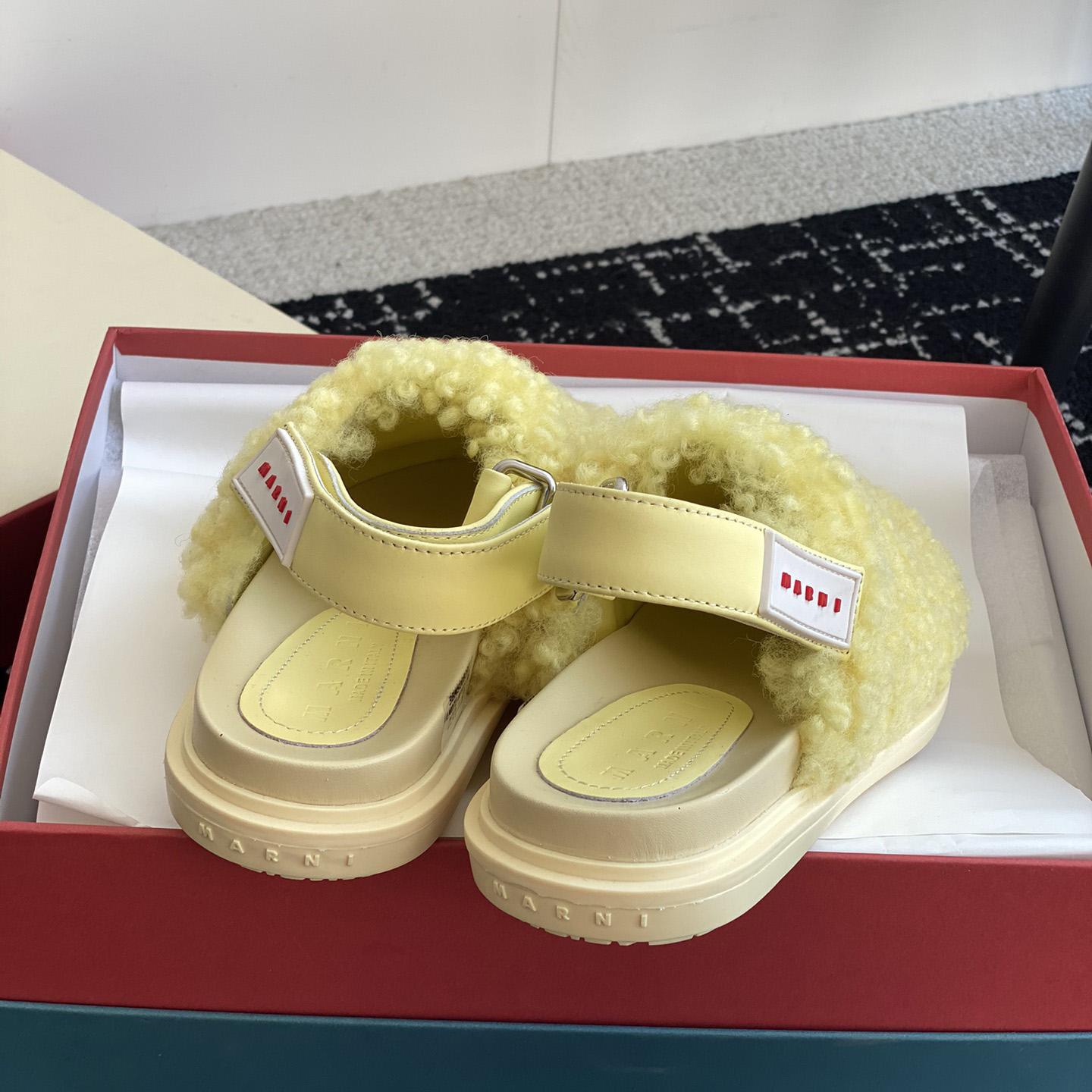 Marni Light Yellow Shearling Sabot - PerfectKickZ