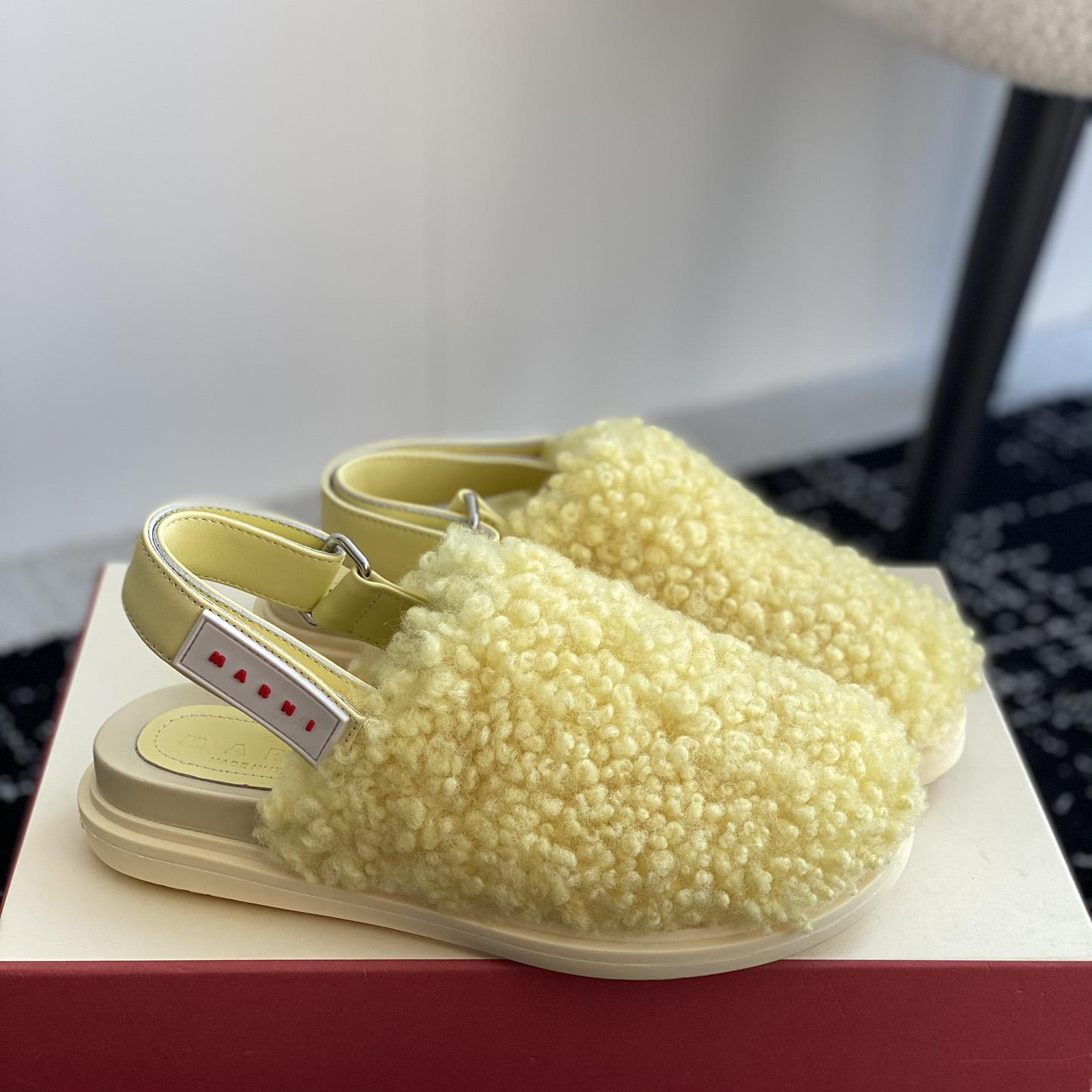 Marni Light Yellow Shearling Sabot - PerfectKickZ