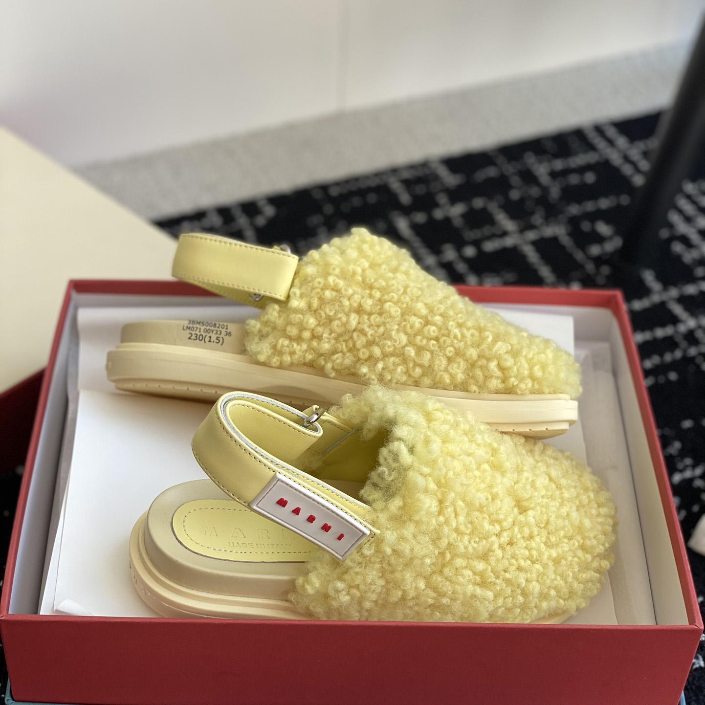 Marni Light Yellow Shearling Sabot - PerfectKickZ