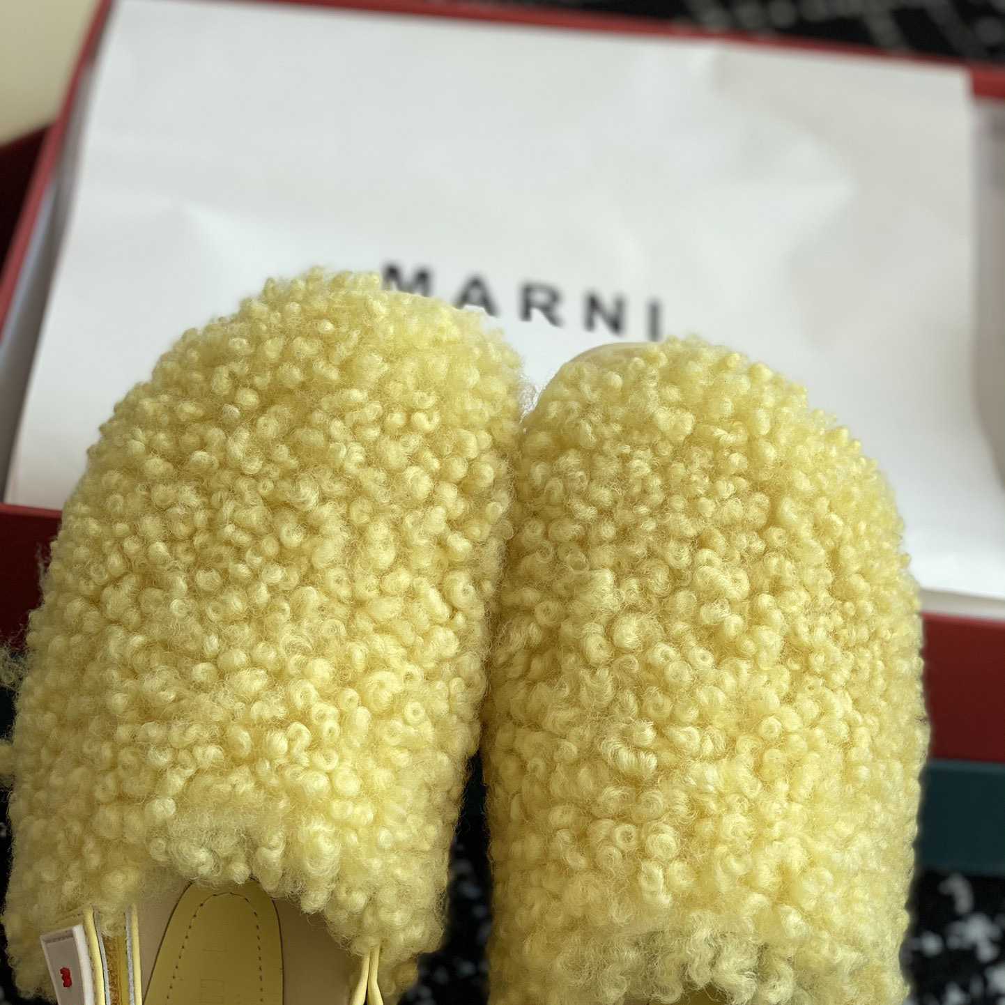 Marni Light Yellow Shearling Sabot - PerfectKickZ