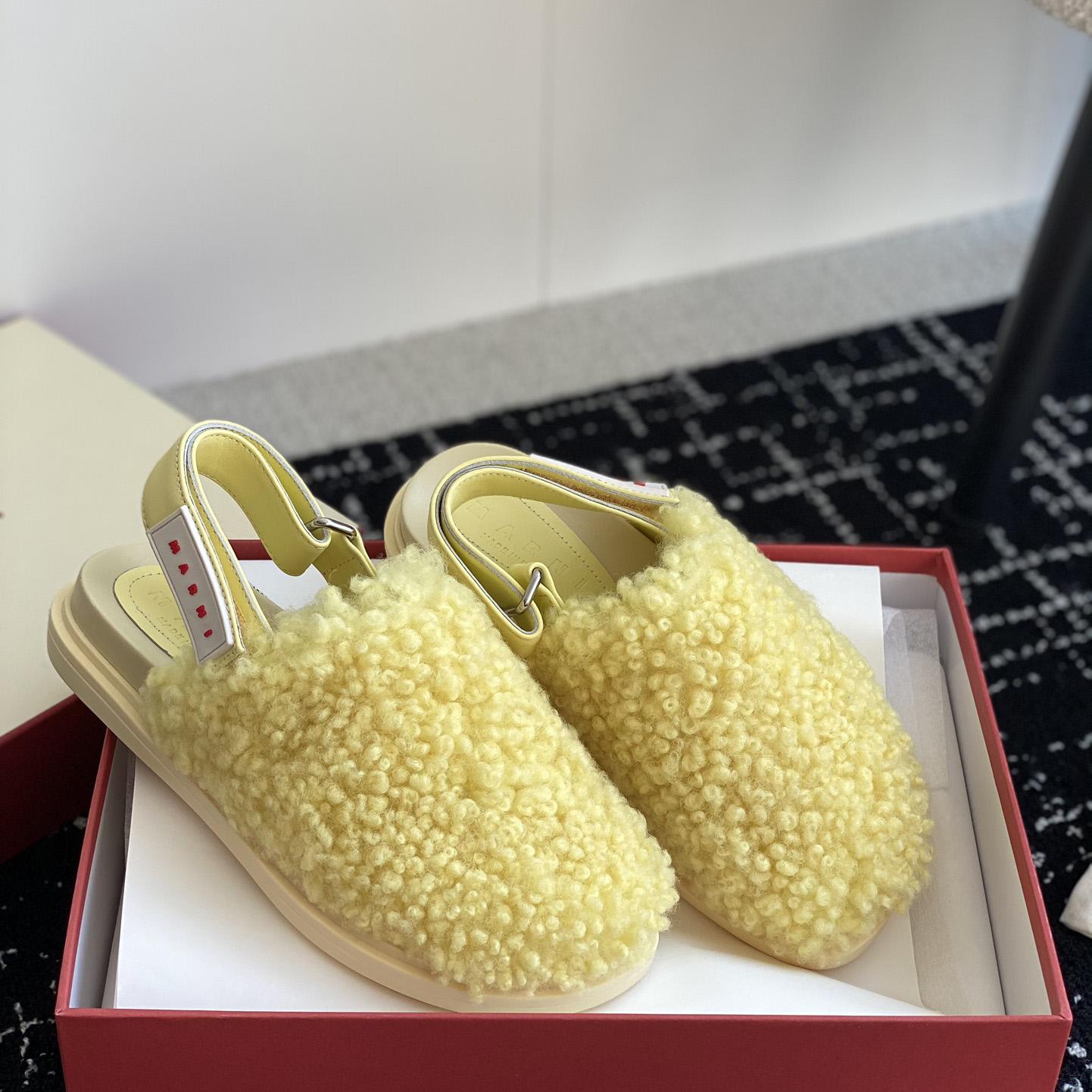 Marni Light Yellow Shearling Sabot - PerfectKickZ