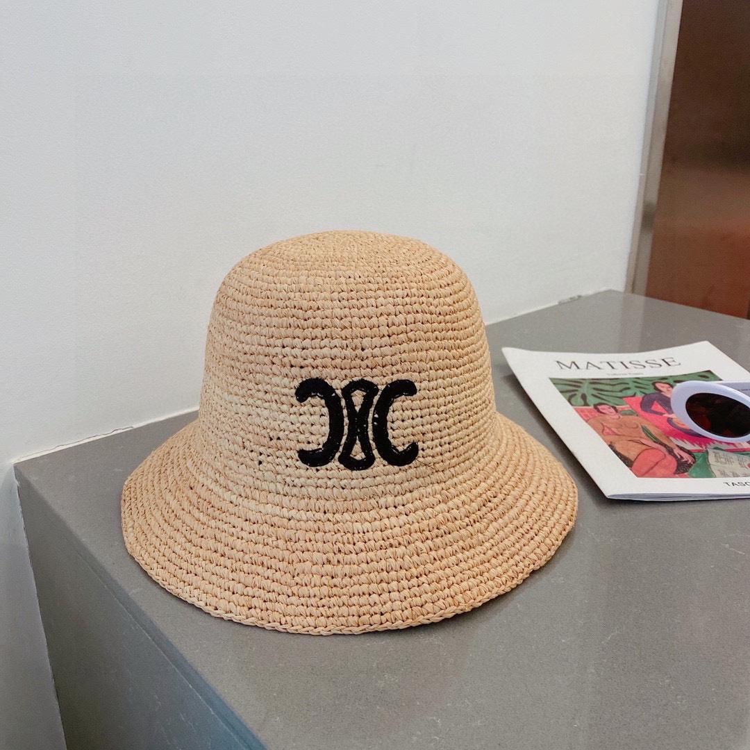 Celine Triomphe Hat In Raphia Natural / Black - PerfectKickZ