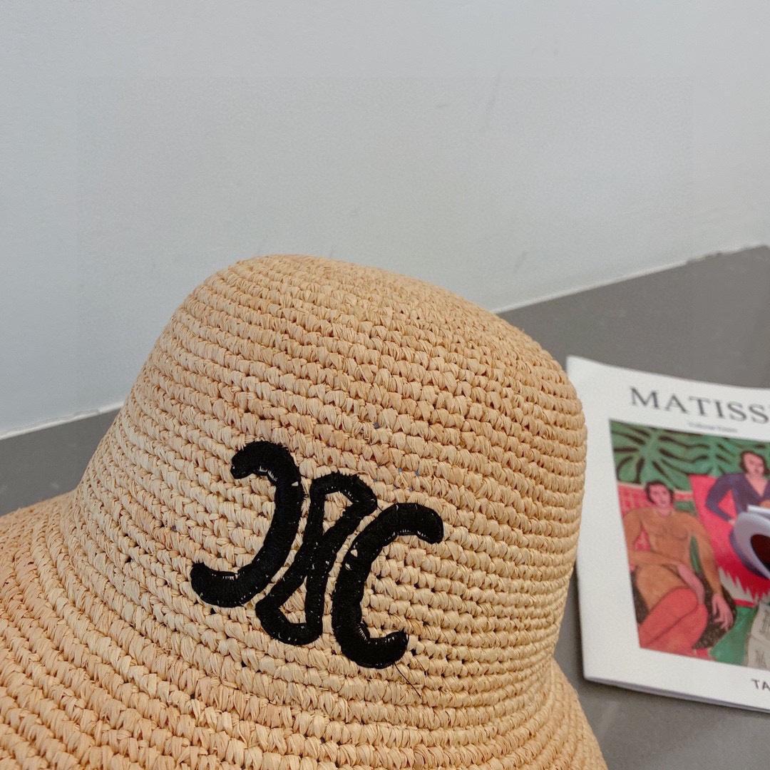 Celine Triomphe Hat In Raphia Natural / Black - PerfectKickZ