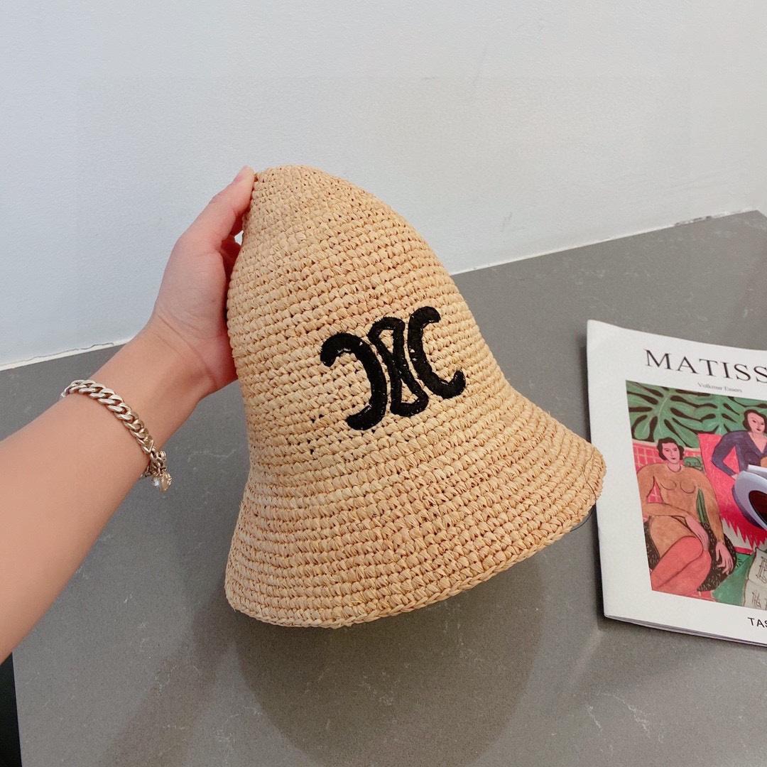 Celine Triomphe Hat In Raphia Natural / Black - PerfectKickZ