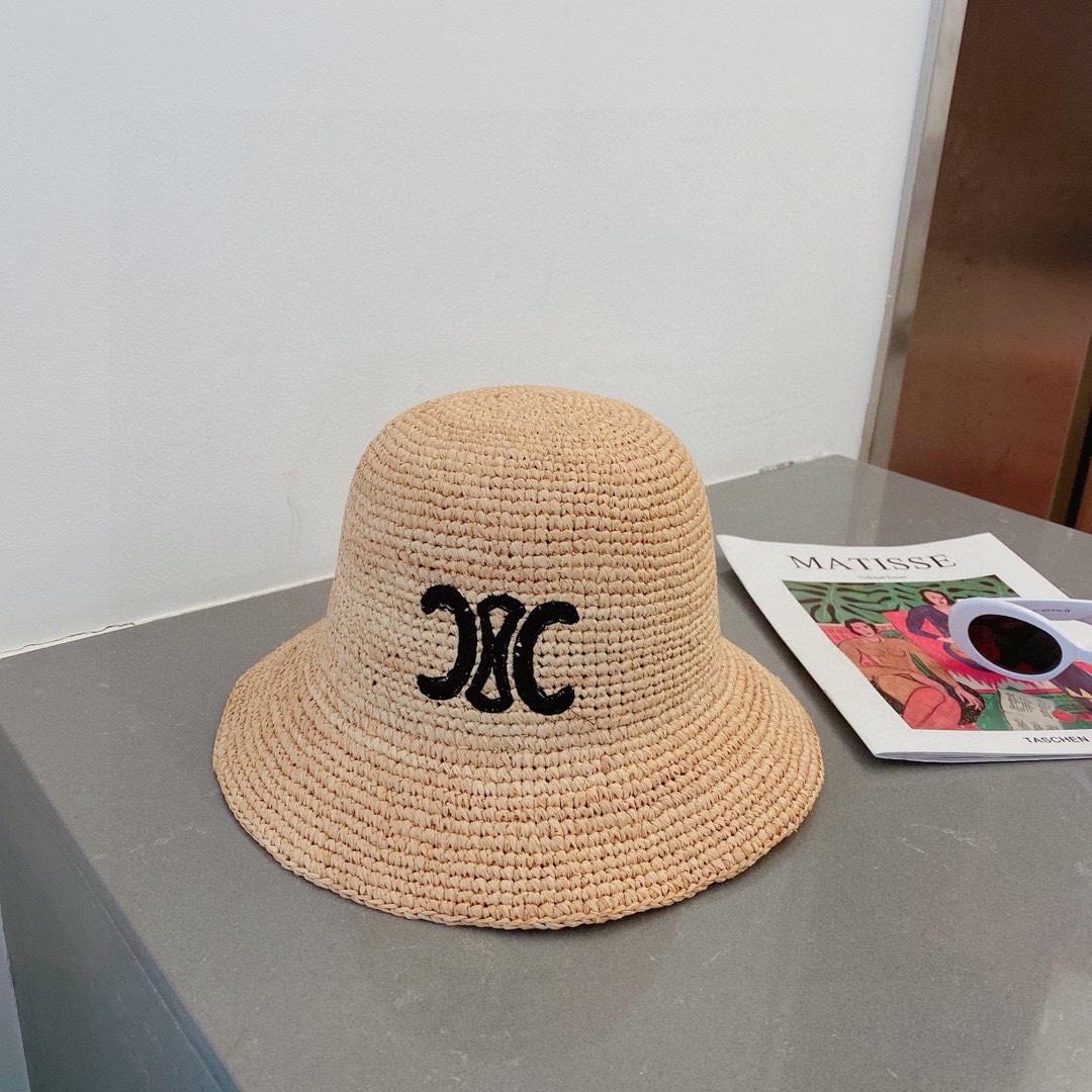 Celine Triomphe Hat In Raphia Natural / Black - PerfectKickZ