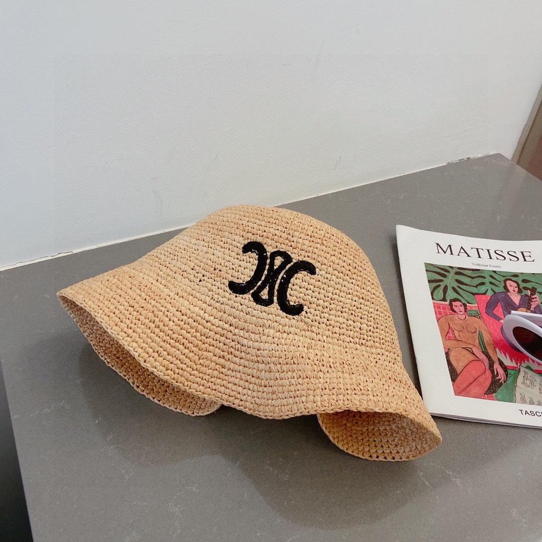 Celine Triomphe Hat In Raphia Natural / Black - PerfectKickZ