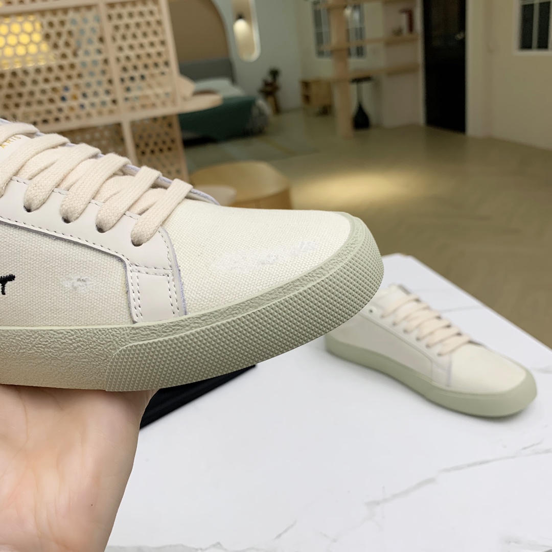 Saint Laurent Court Classic Sl/06 Sneakers Embroidered With Saint Laurent,In White Worn-look Fabric And Leather - PerfectKickZ