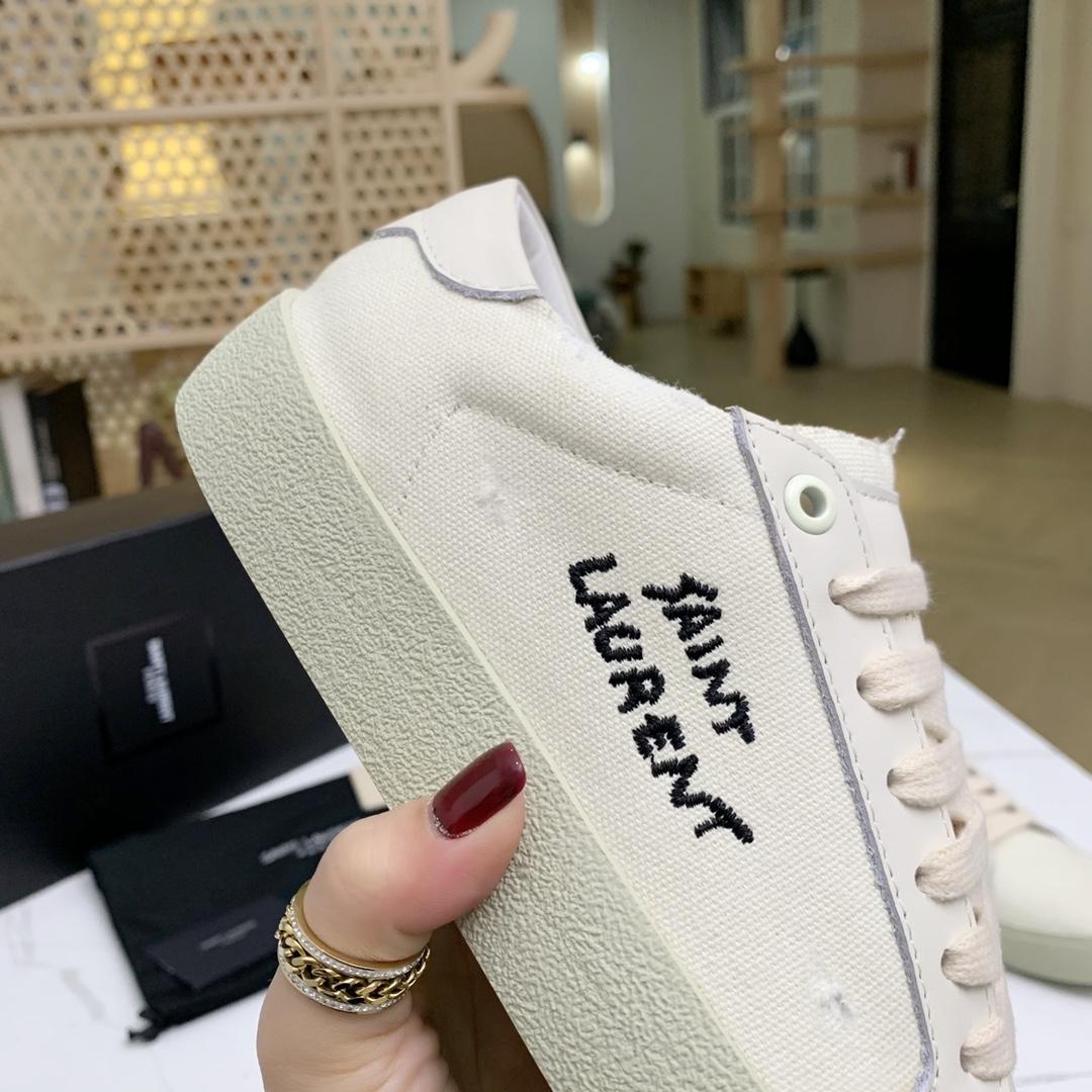 Saint Laurent Court Classic Sl/06 Sneakers Embroidered With Saint Laurent,In White Worn-look Fabric And Leather - PerfectKickZ