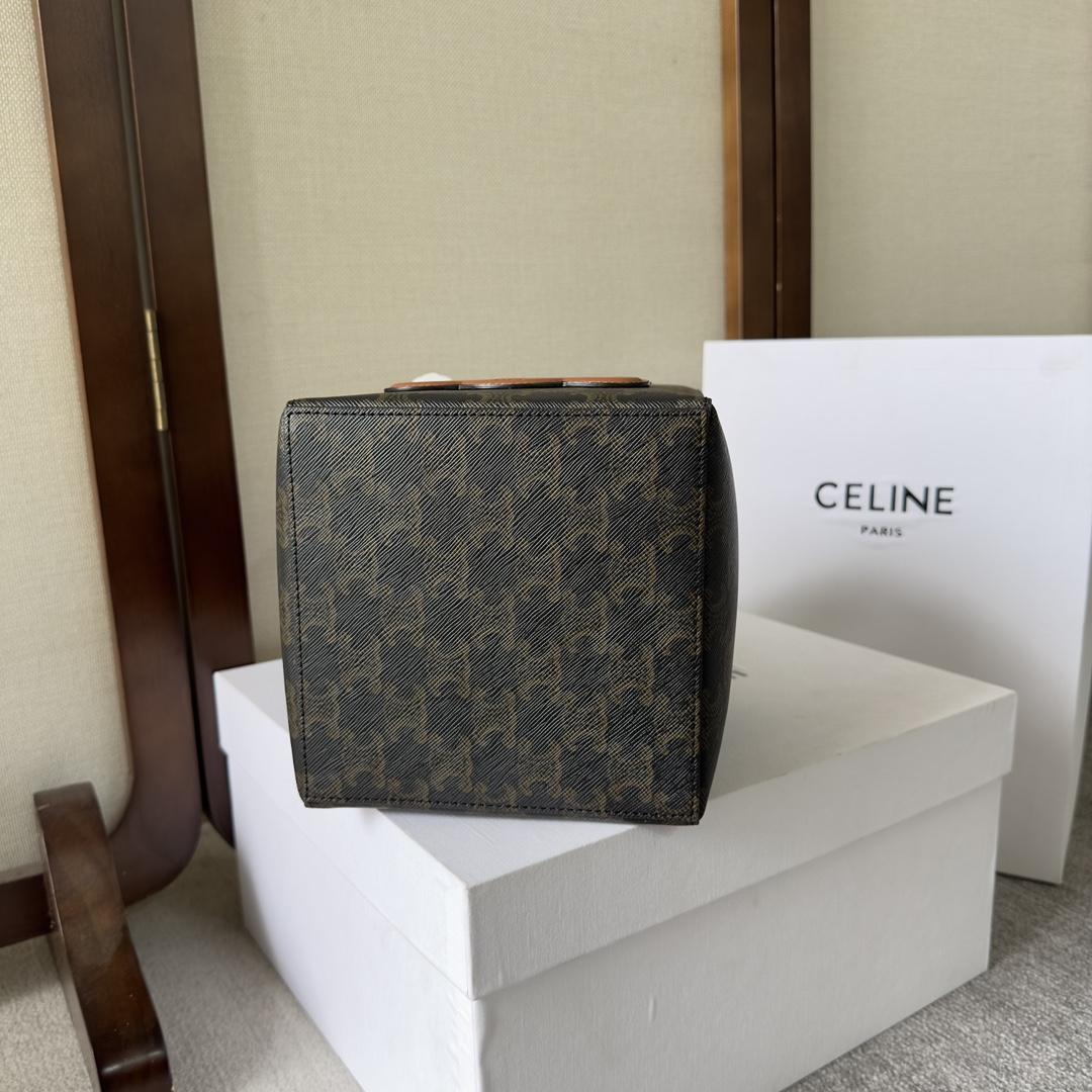 Celine Cube Bag Cuir Triomphe in Triomphe Canvas and Calfskin (15-15-15cm) - 