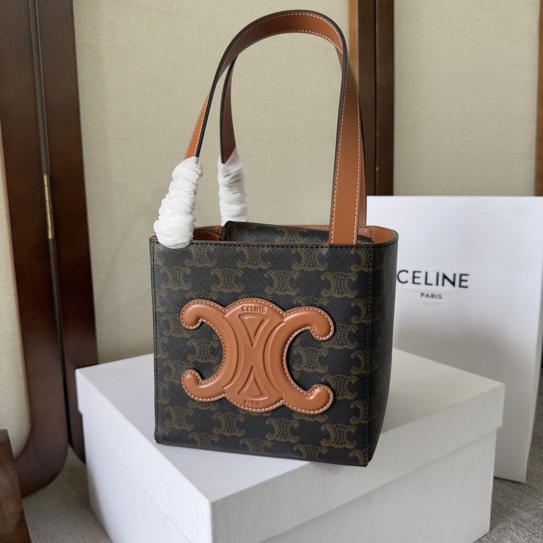 Celine Cube Bag Cuir Triomphe in Triomphe Canvas and Calfskin (15-15-15cm) - PerfectKickZ
