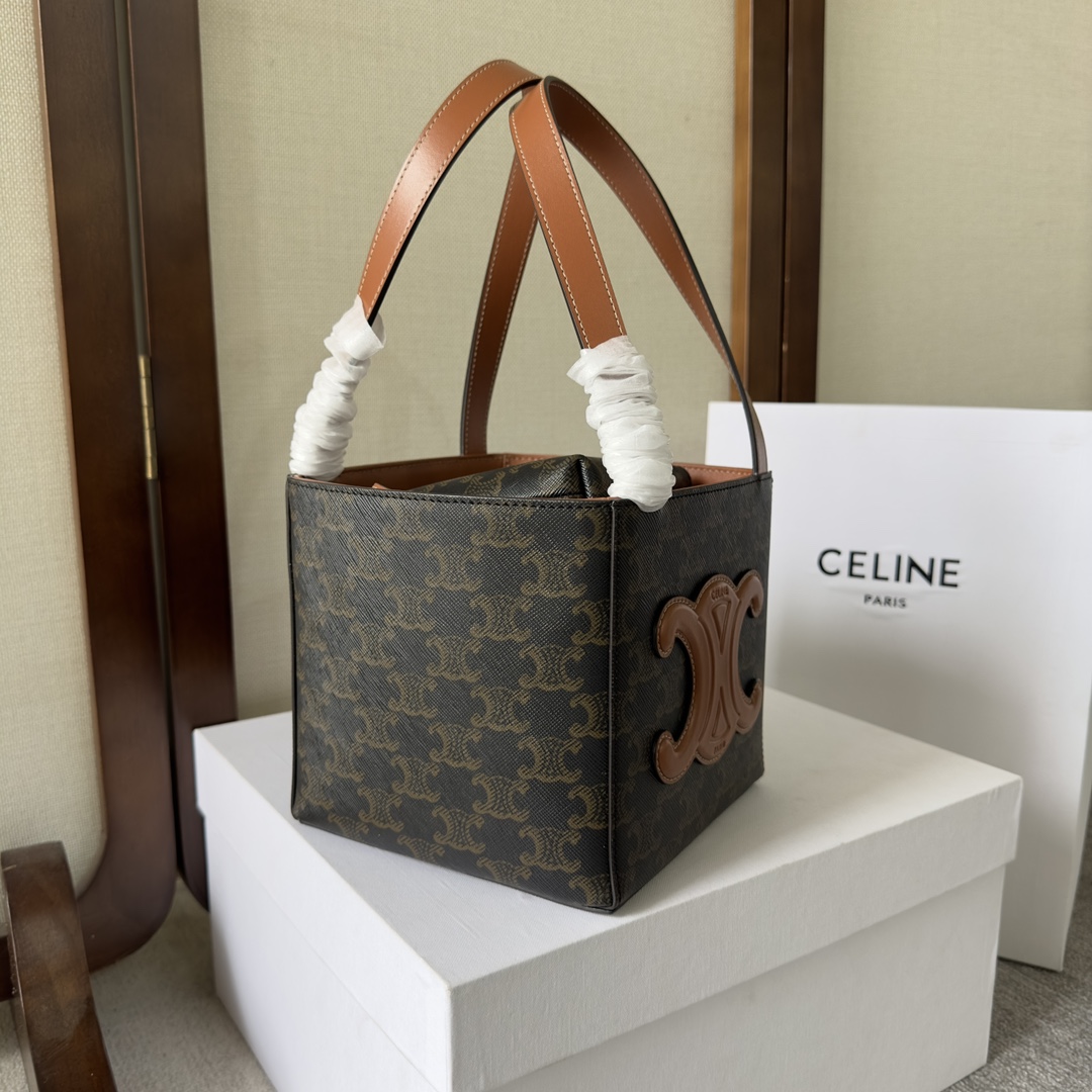 Celine Cube Bag Cuir Triomphe in Triomphe Canvas and Calfskin (15-15-15cm) - PerfectKickZ