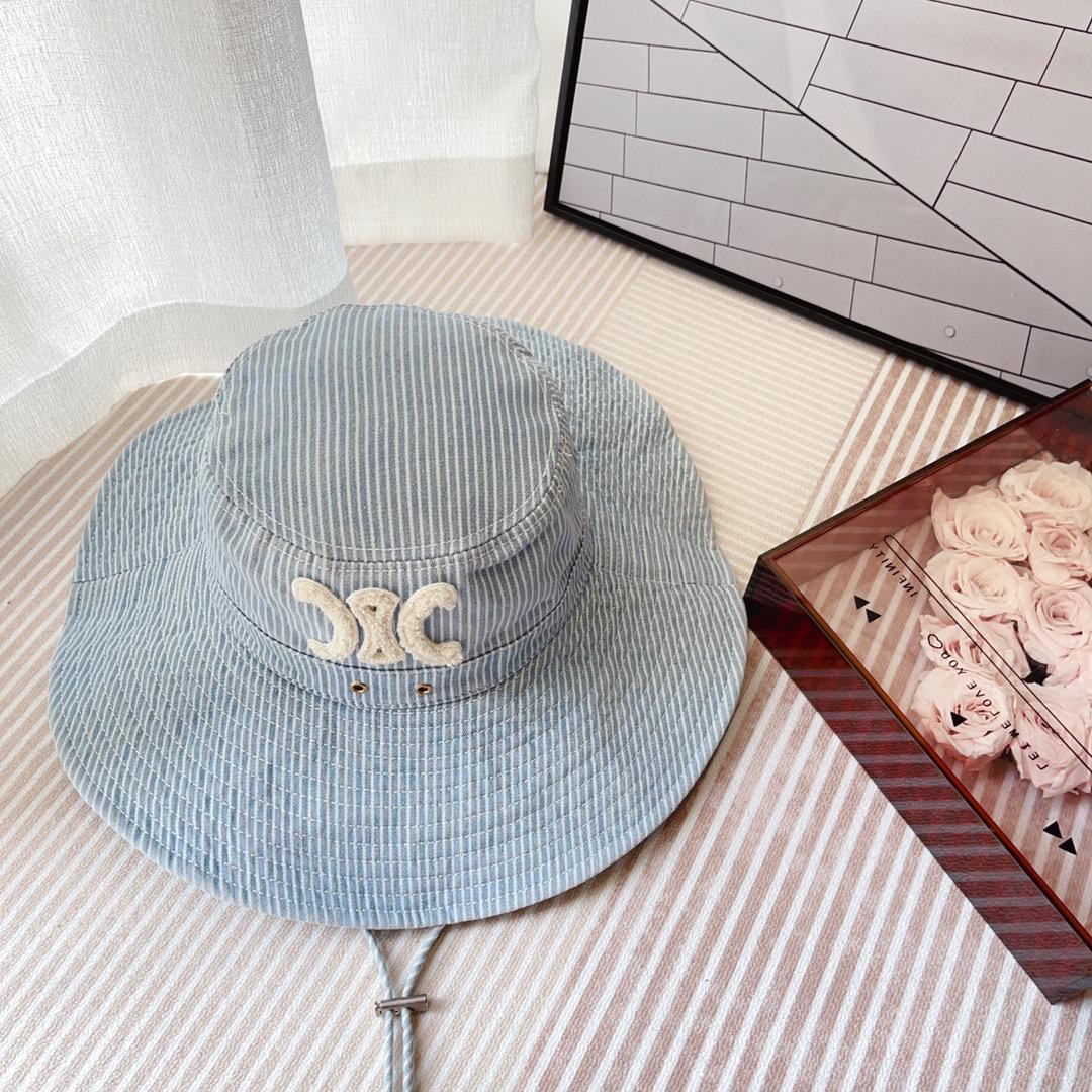 Celine  Walking Hat In Striped Cotton Indigo/ White - PerfectKickZ