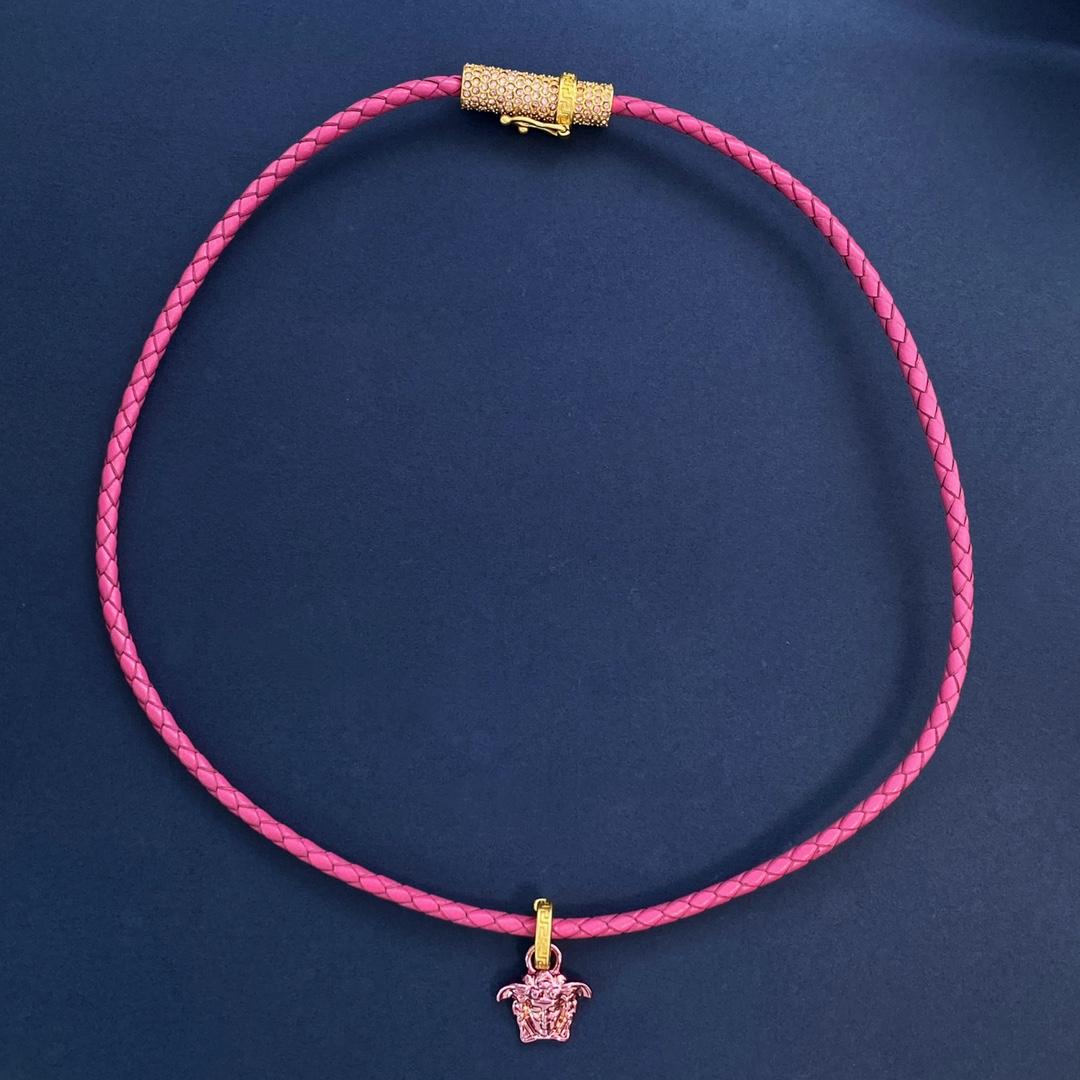 Versace Medusa Pendant Leather Necklace - PerfectKickZ