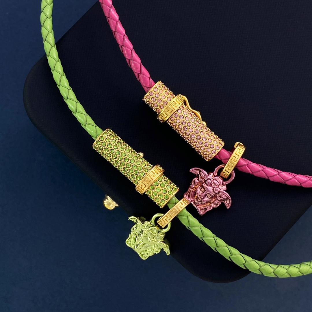 Versace Medusa Pendant Leather Necklace - PerfectKickZ