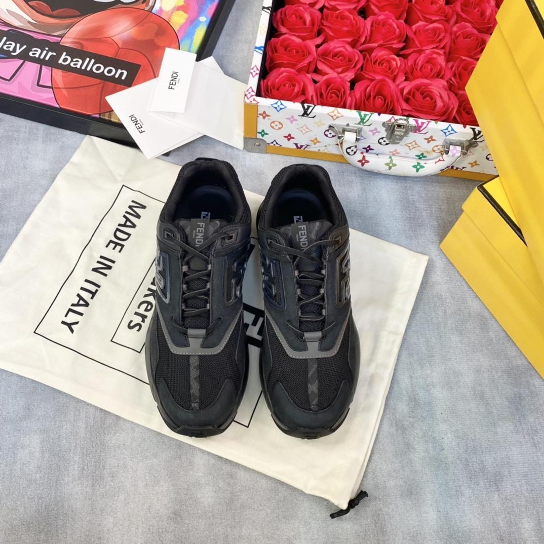 Fendi Faster Trainers Black Nubuck Leather Low-tops Sneakers - PerfectKickZ