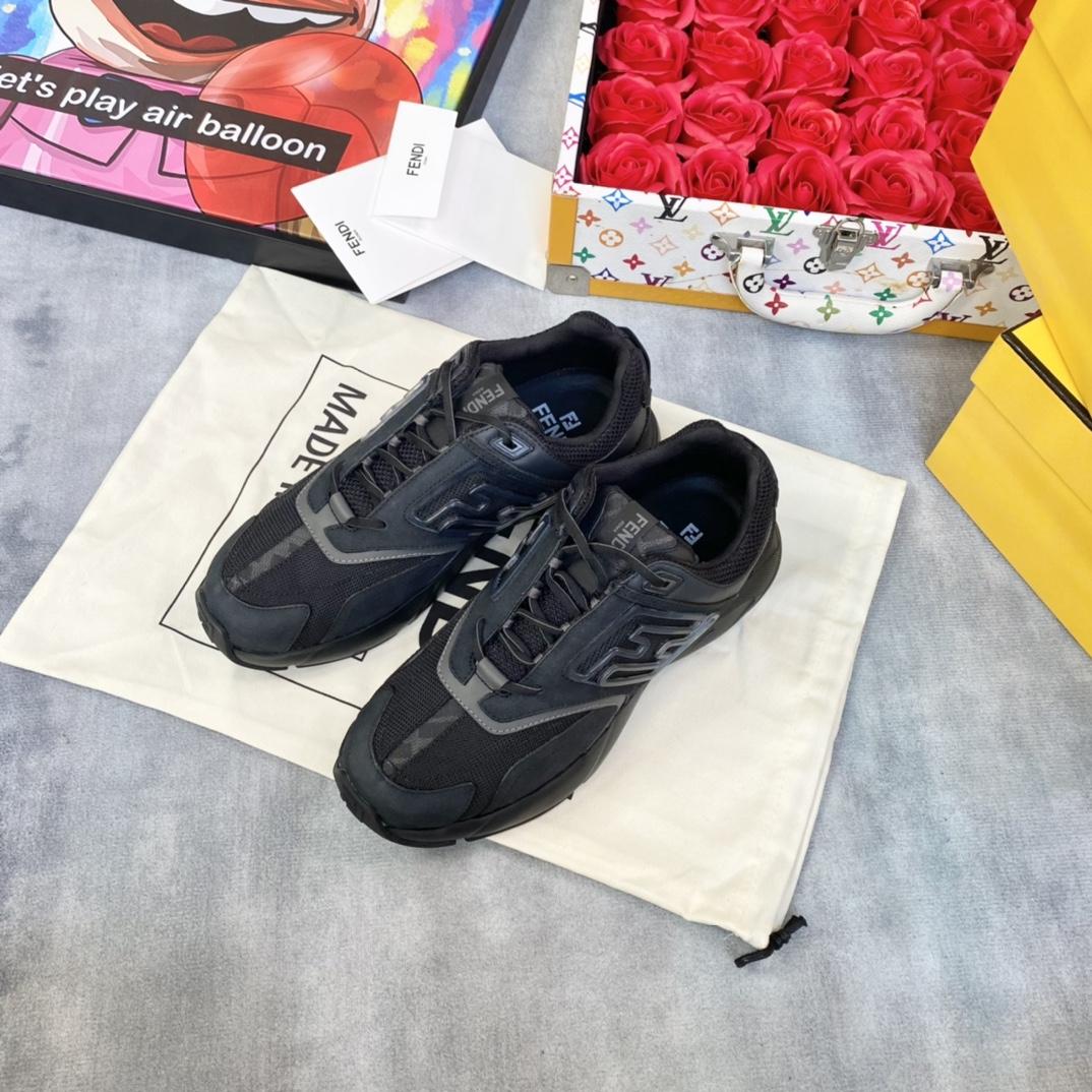 Fendi Faster Trainers Black Nubuck Leather Low-tops Sneakers - PerfectKickZ