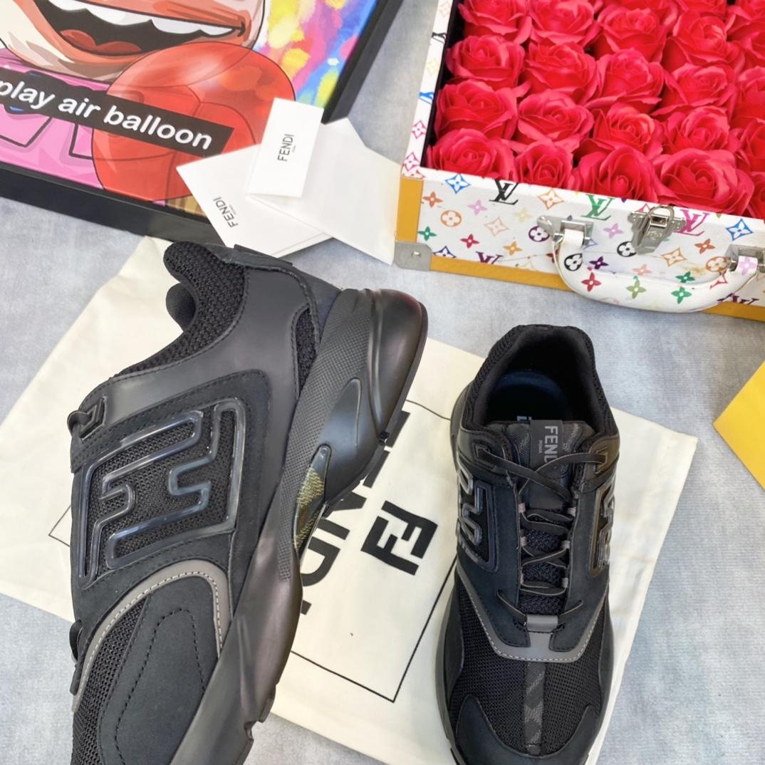 Fendi Faster Trainers Black Nubuck Leather Low-tops Sneakers - 